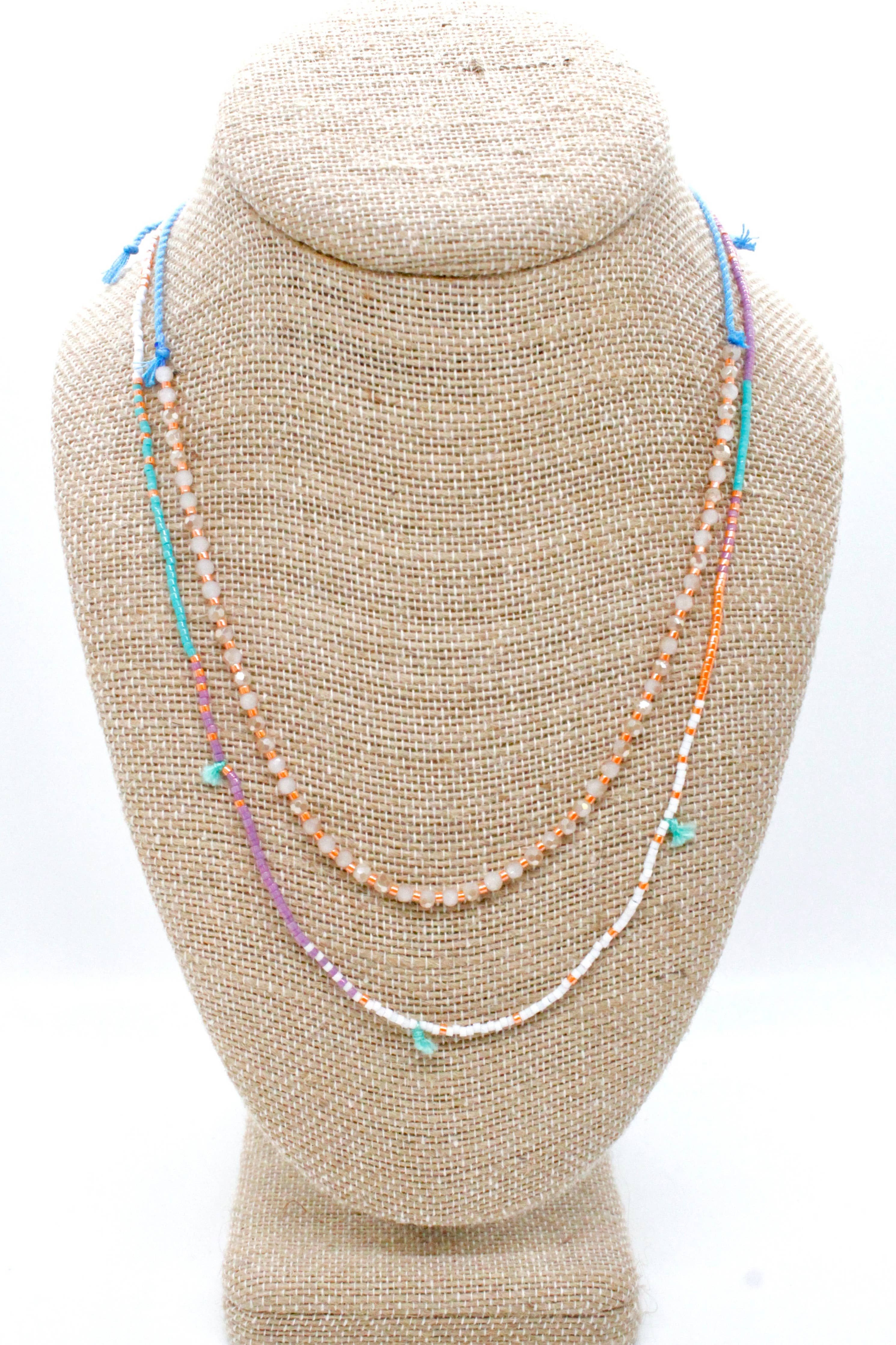 Double Strand Colorful Thread and Seed Bead Necklace - Seeds Collection- N8-006