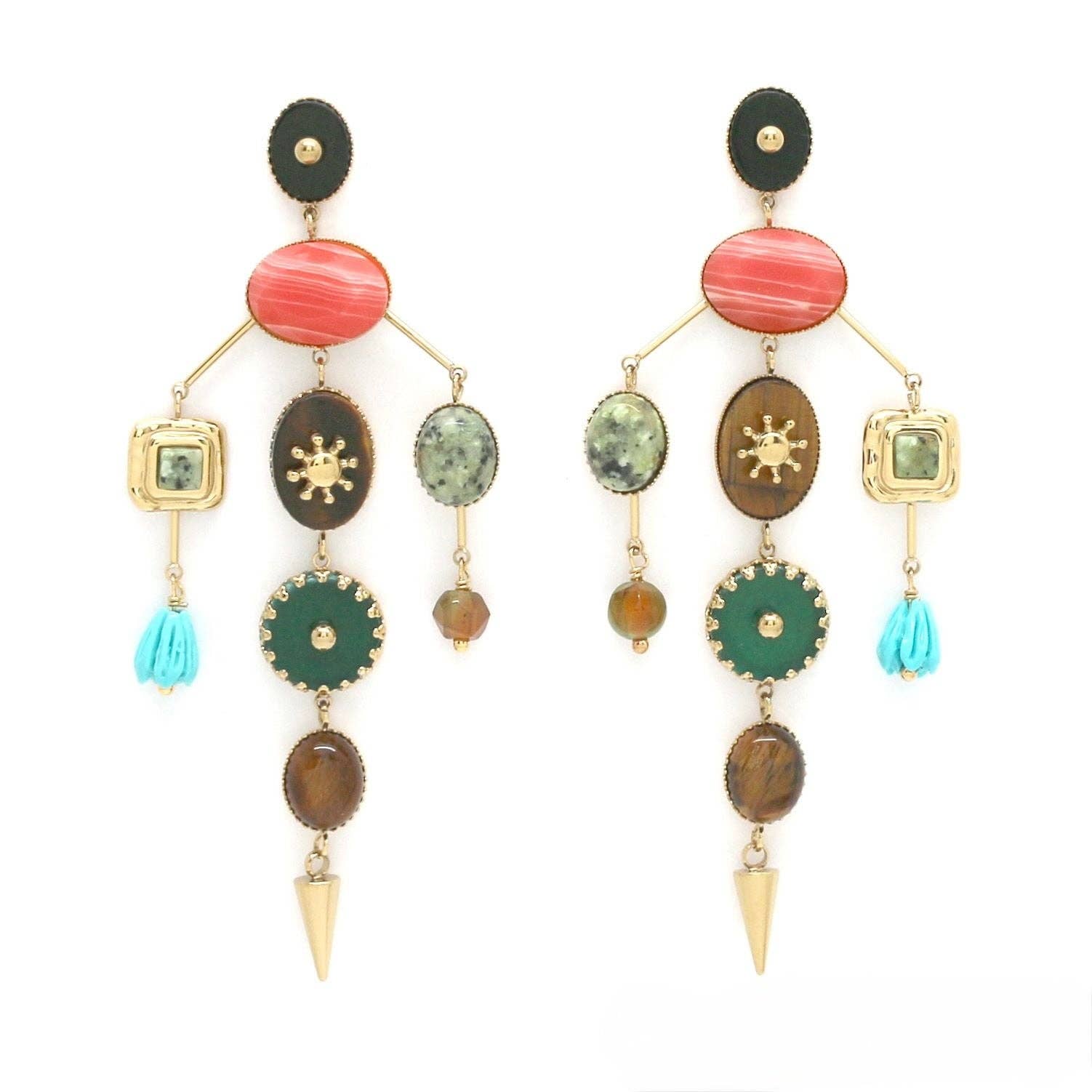 Museum Style Artsy Stone Mobile Earrings - E4-435