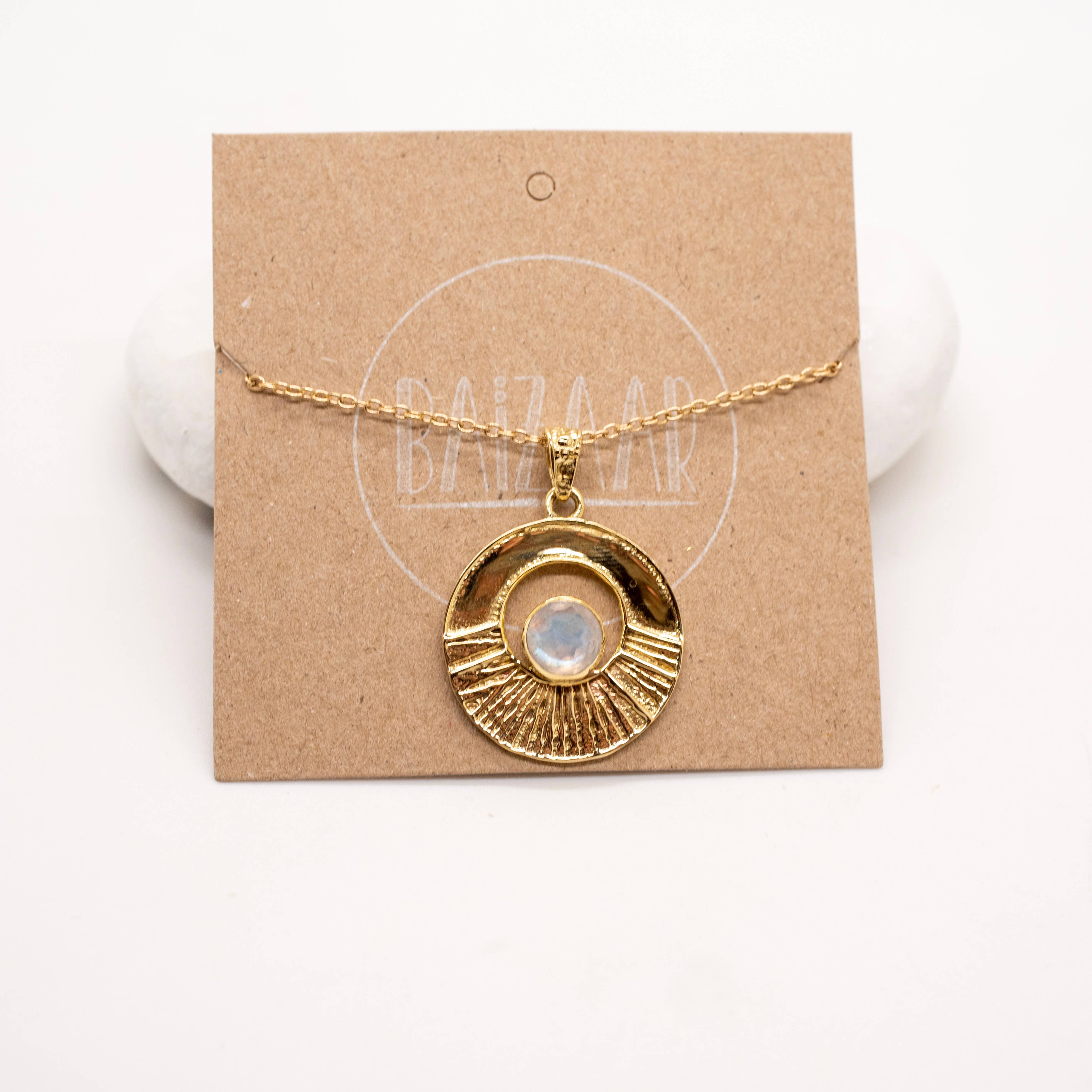Brass Moonstone Sunray Necklace