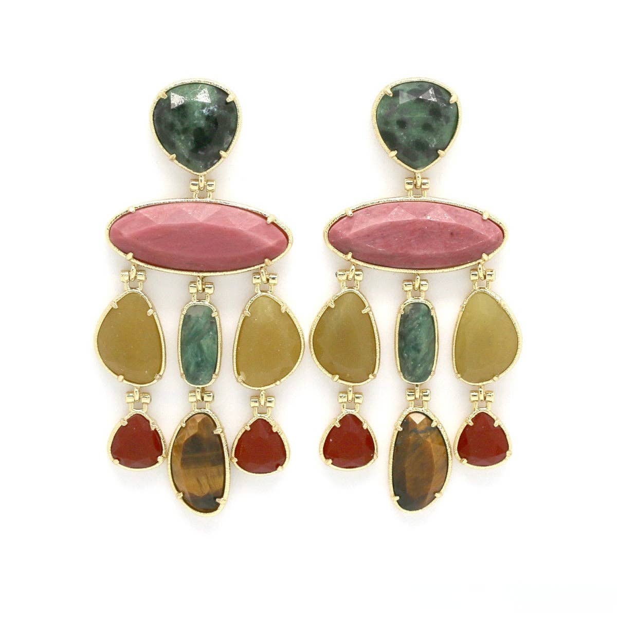 Semi Precious Stone Chandelier Mix Dangle Earrings - E4-424