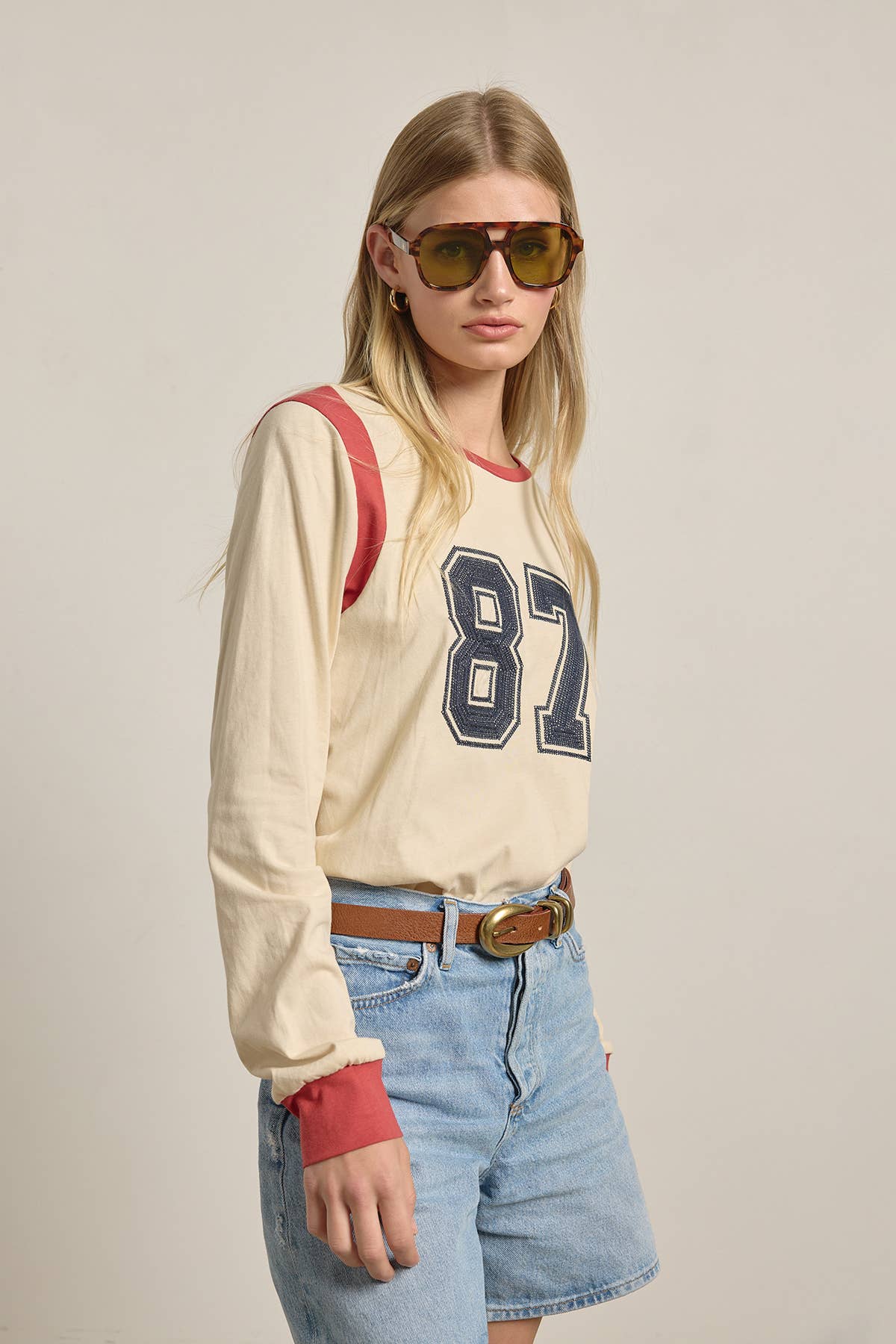 87 Embroidered Varsity Long Sleeve Top