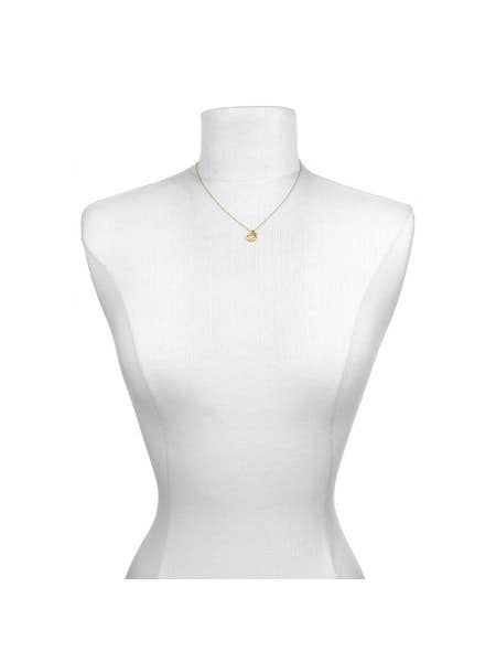 The Satya Jewelry Lotus Pink Tourmaline Neck with 3" Extension Chain, featuring a delicate round pendant, is showcased on a white mannequin bust against a plain background.