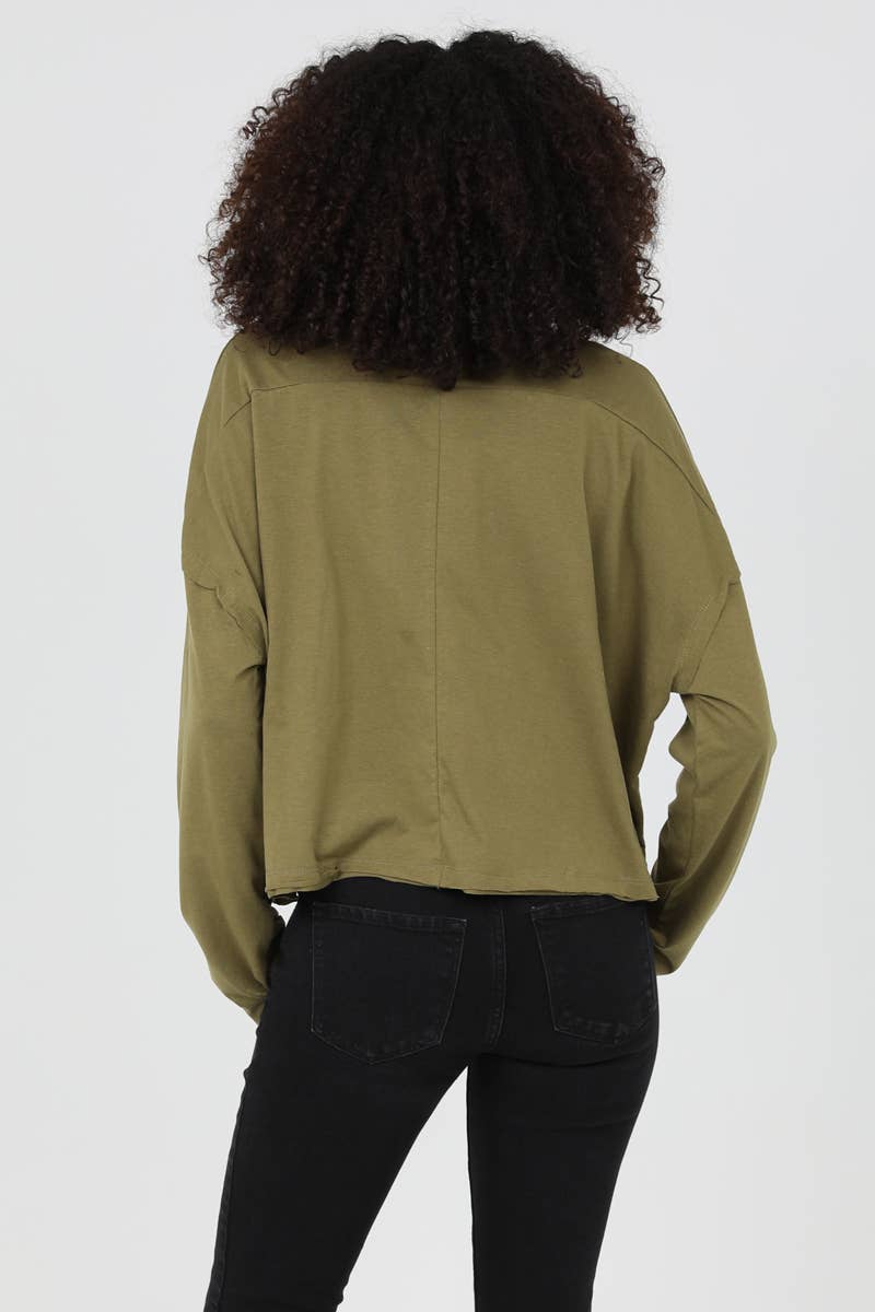 LONG SLEEVE SLUBBY KNIT TOP WITH RAW EDGES