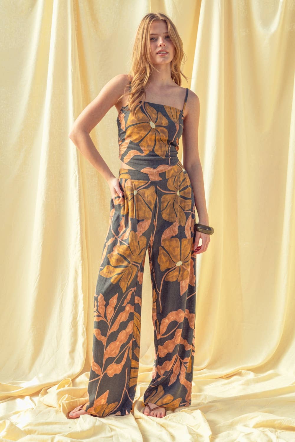 P5980ST   MULTI PRINT LINEN WIDE LEG PANTS