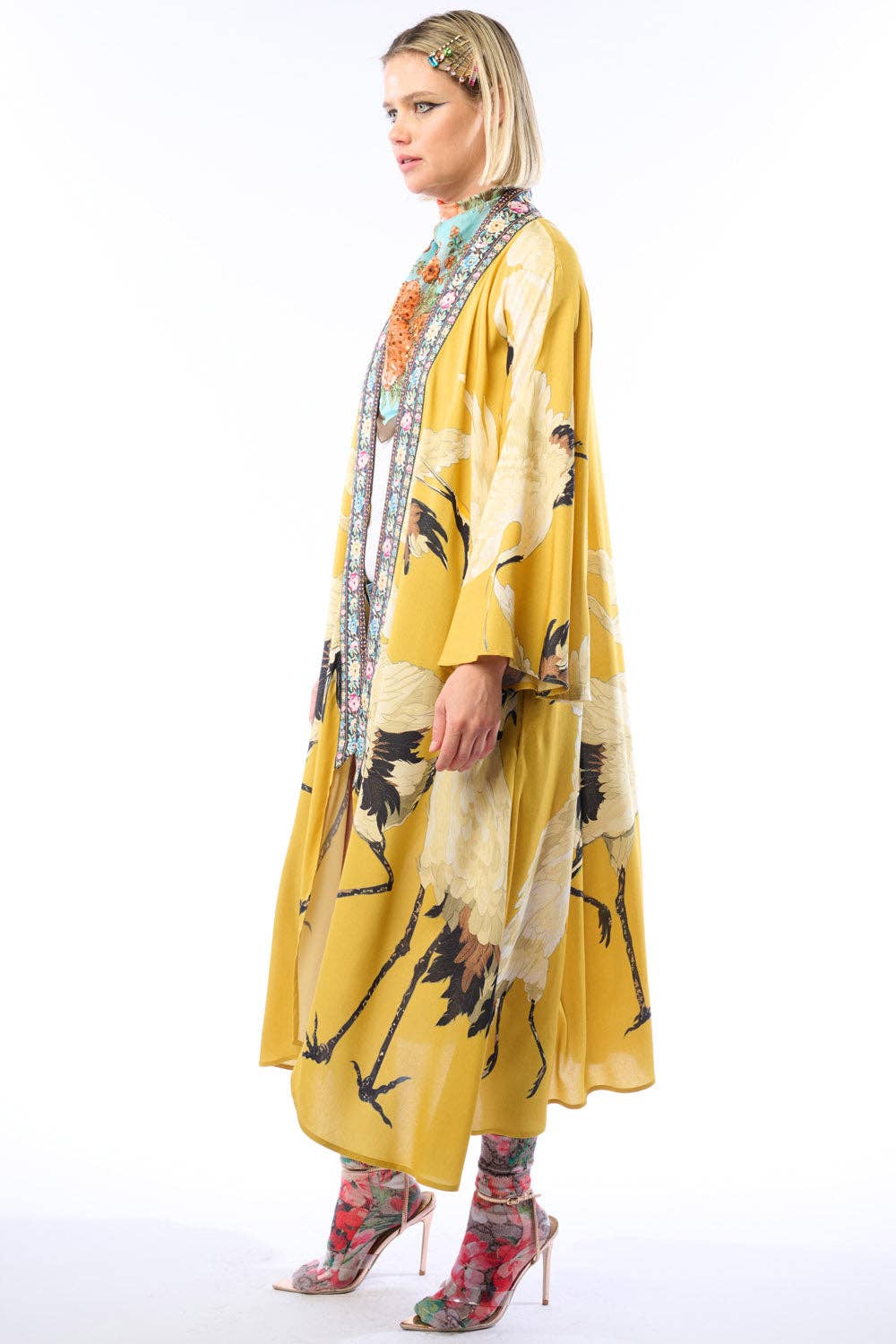 Story of the Crane Kimono - Mustard | Bohemian Coverup Robe