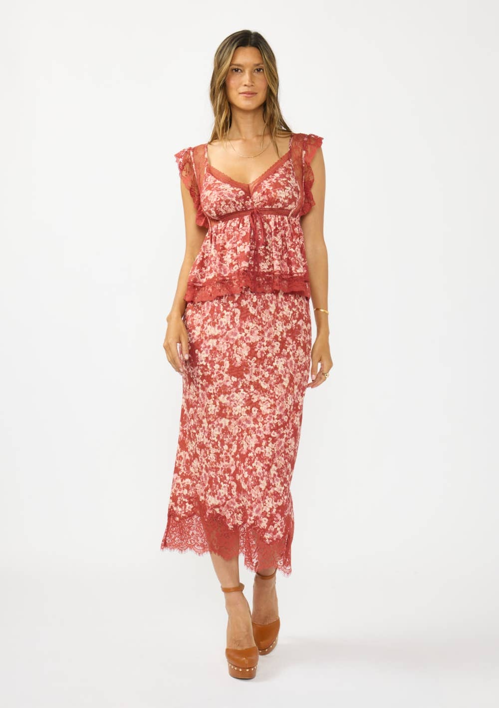 V-Neck Button Back Lace Top