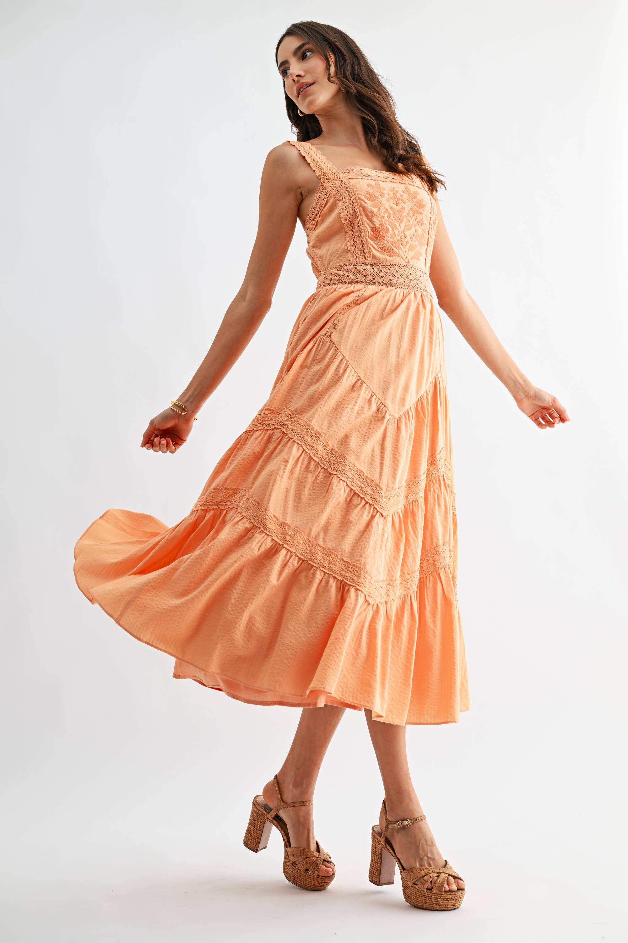 CD10389J Embroidered SundressBreezy Boho Midi Dress