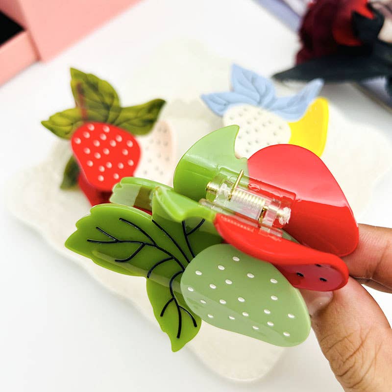 Fun Double Strawberry Hair Clip, Acetate Fruit Claw Clips