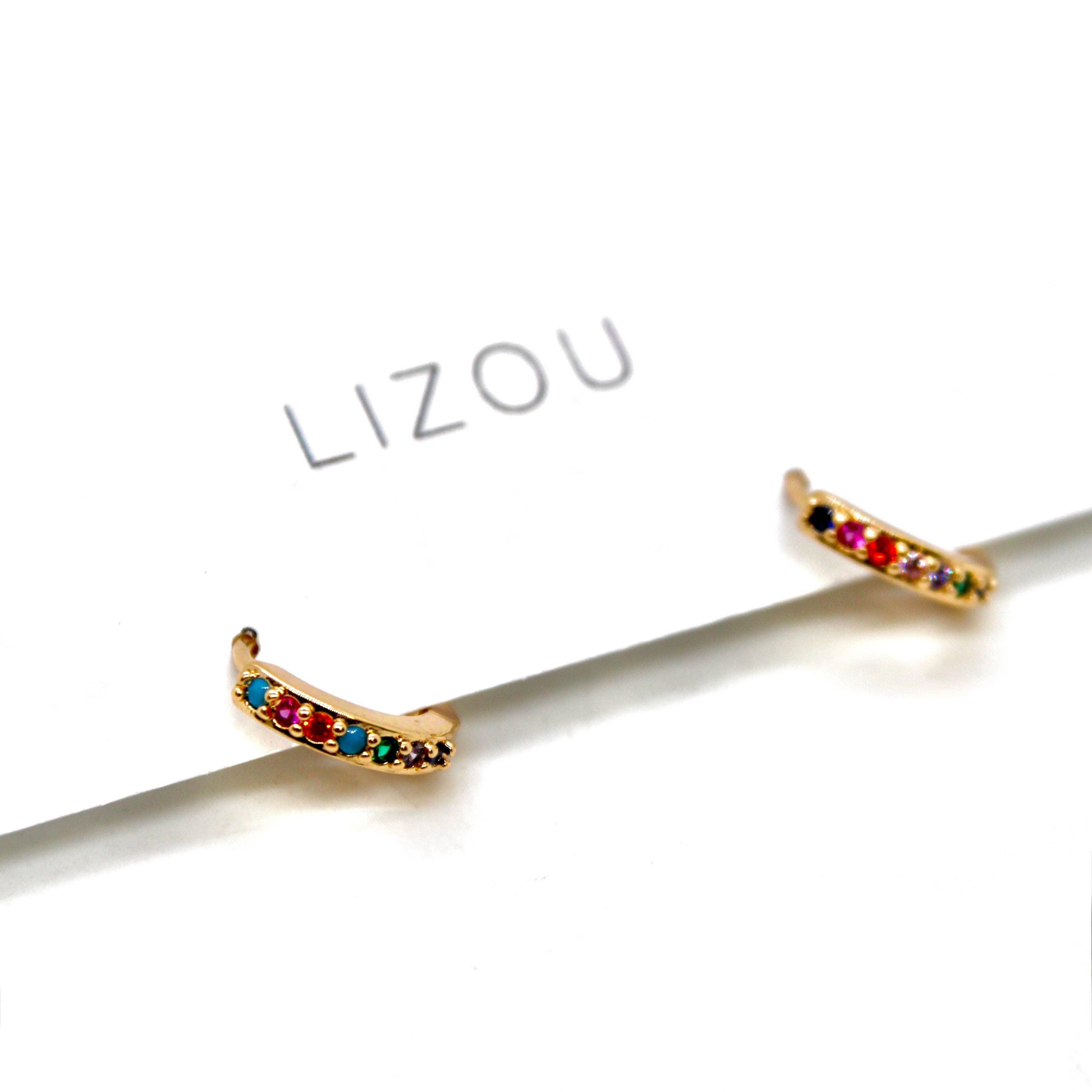 Rainbow Rhinestone Mini Huggie Earrings - E4-404