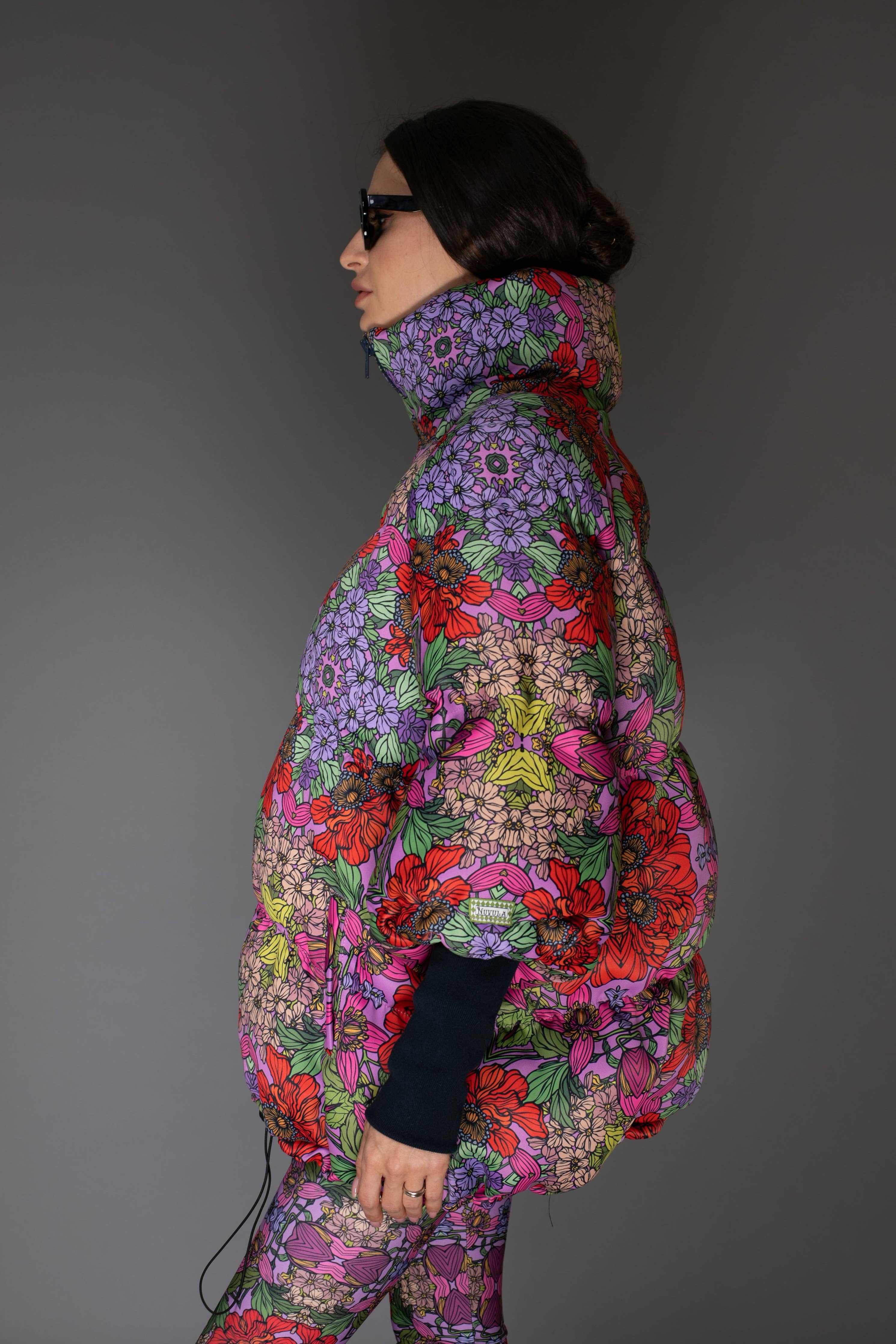 Floral Red Stand-Up Collar Puffer Jacket
