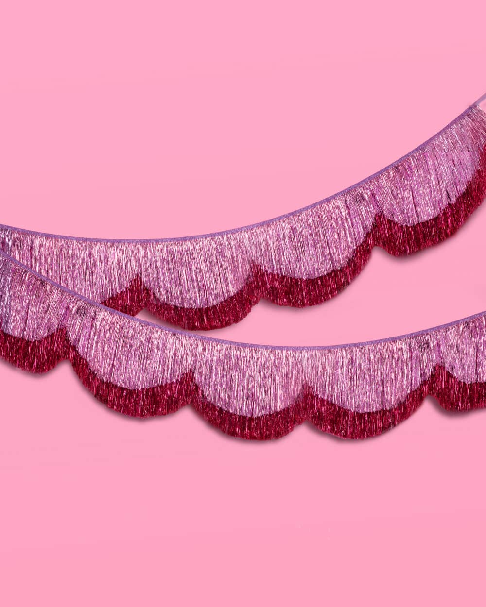 Pink Scalloped Shimmer Fringe Tinsel Banner, 5 feet
