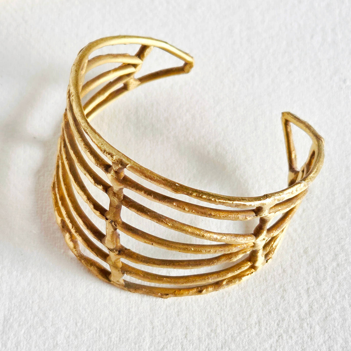 Brass caged irregular handcrafted cuff bracelet