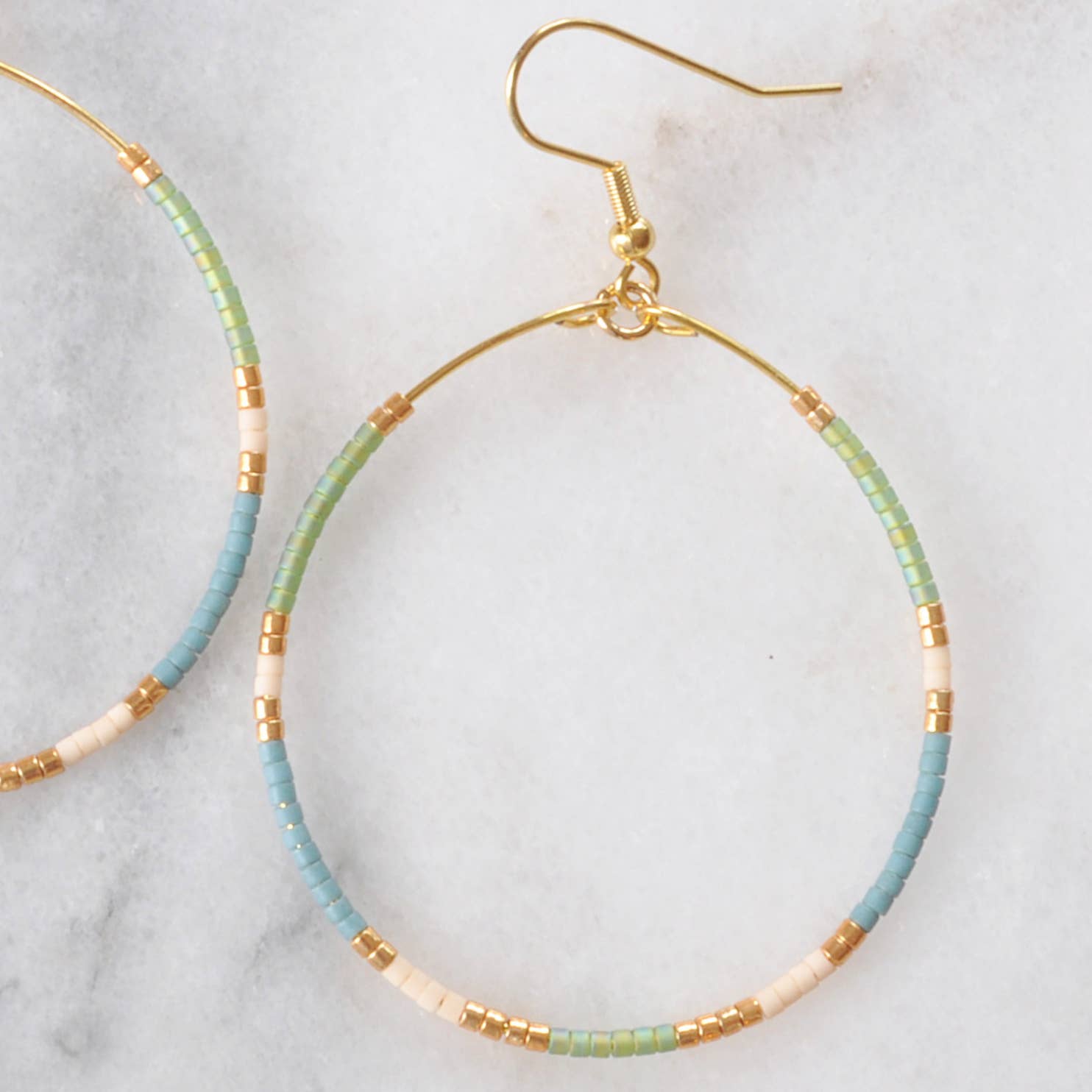 Large Gold Beaded Dangle Hoop Earrings