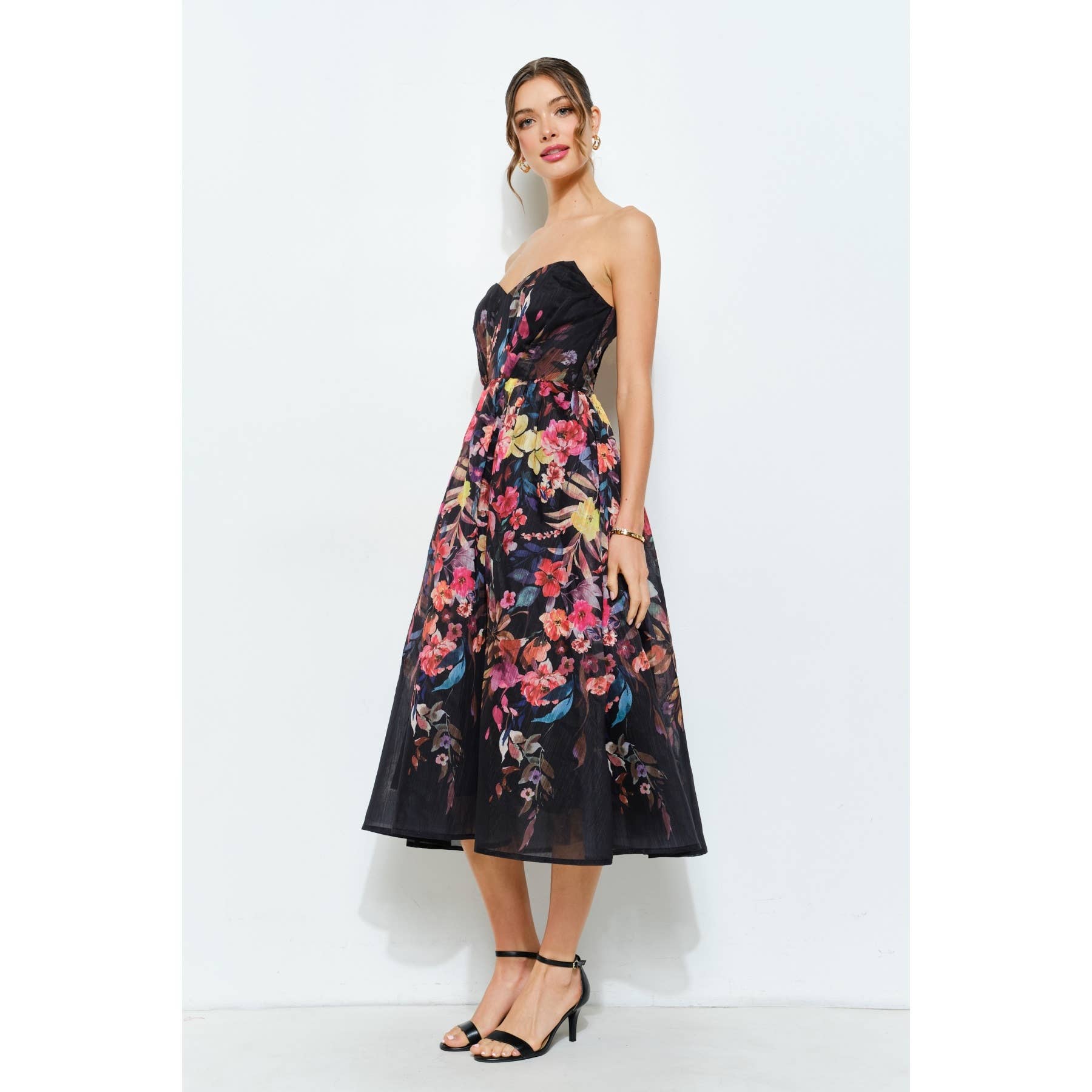 Sweetheart Strapless Floral Midi Dress