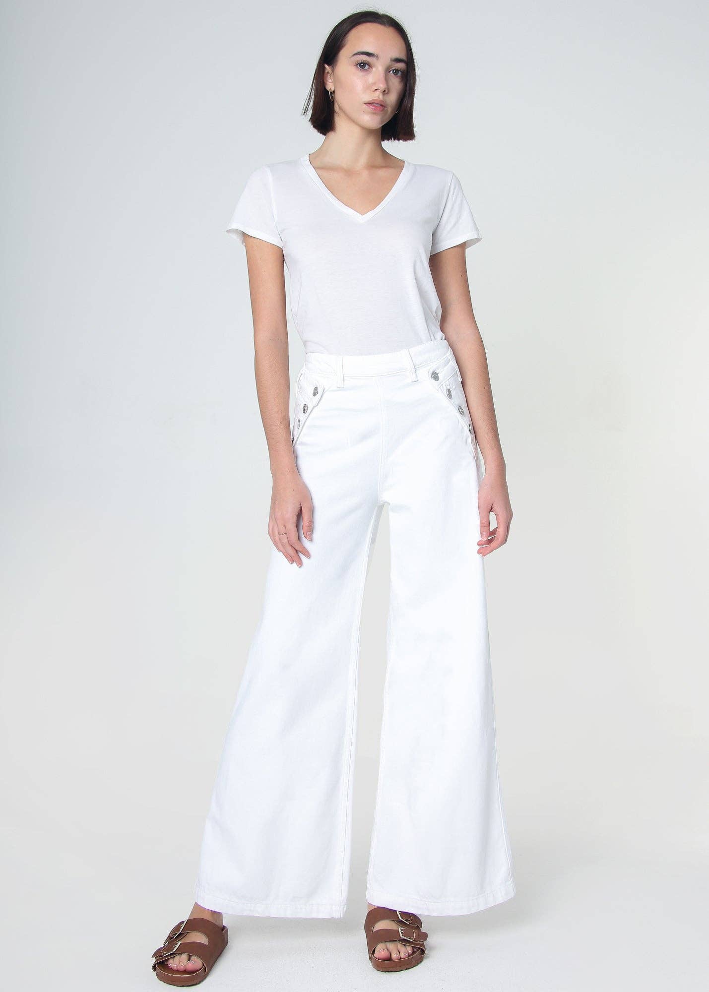 Dina High Waisted Wide Leg Jean - White