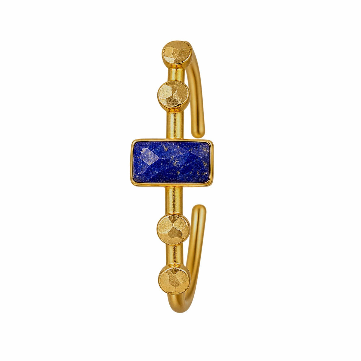 Harem Lapis Lazuli Bangle with a gold tone bracelet and rectangular blue stone