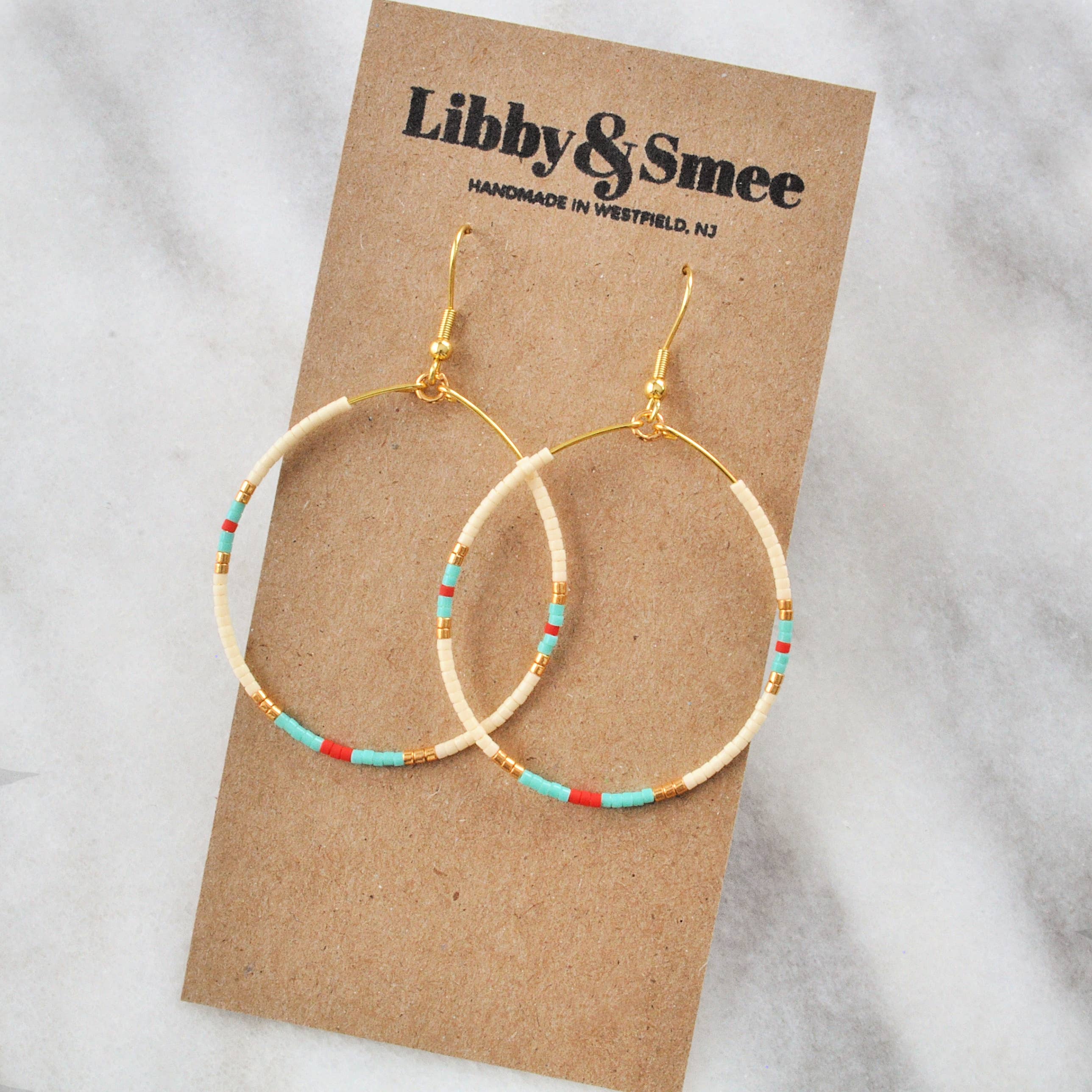 Large Gold Beaded Dangle Hoop Earrings