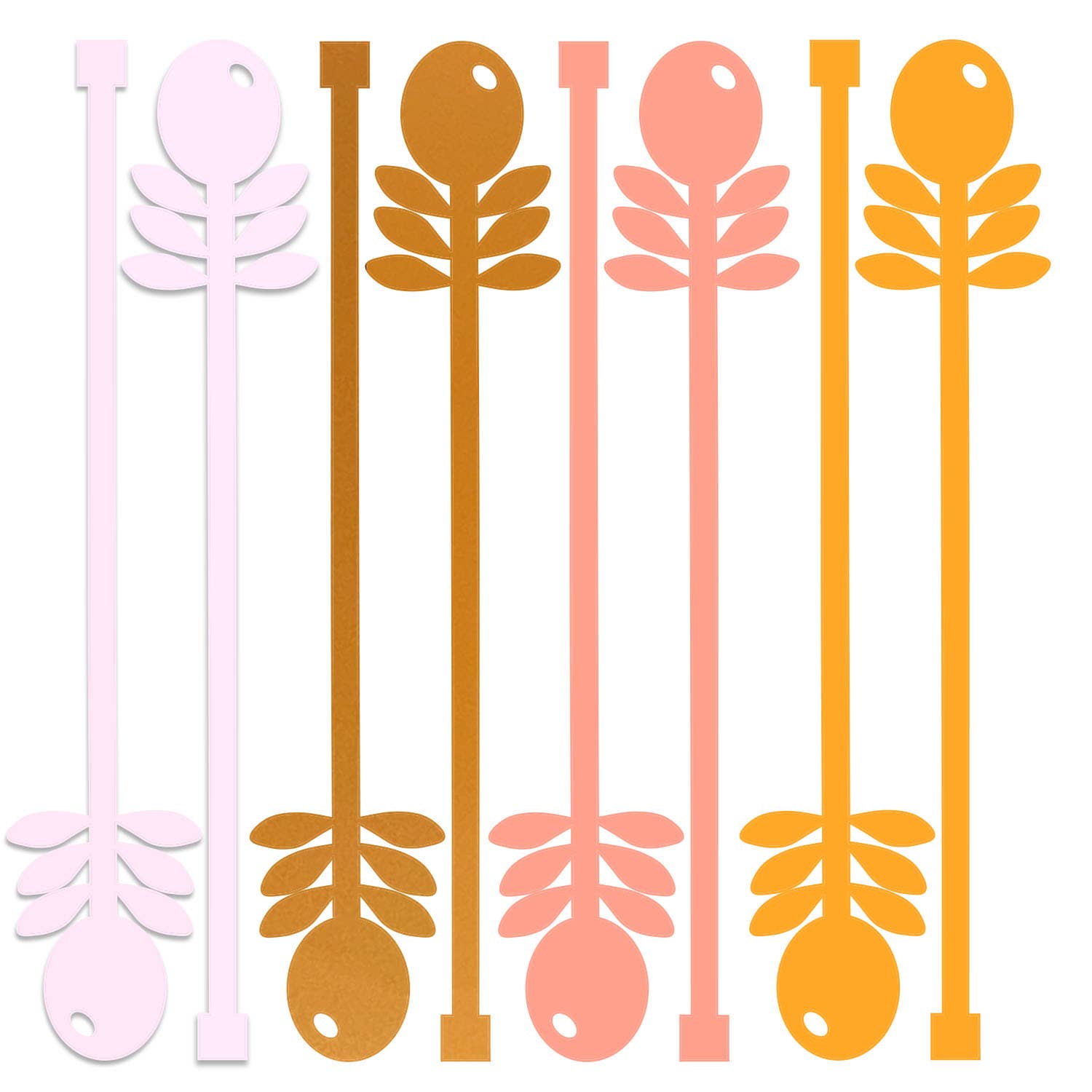 Pink Flowers Mid Century Acrylic Drink Stirrer Swizzle Stix