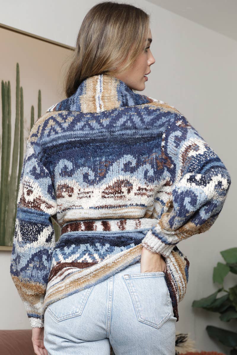 ANGIE Wide Collar Sweater Jacket with Waist Tie