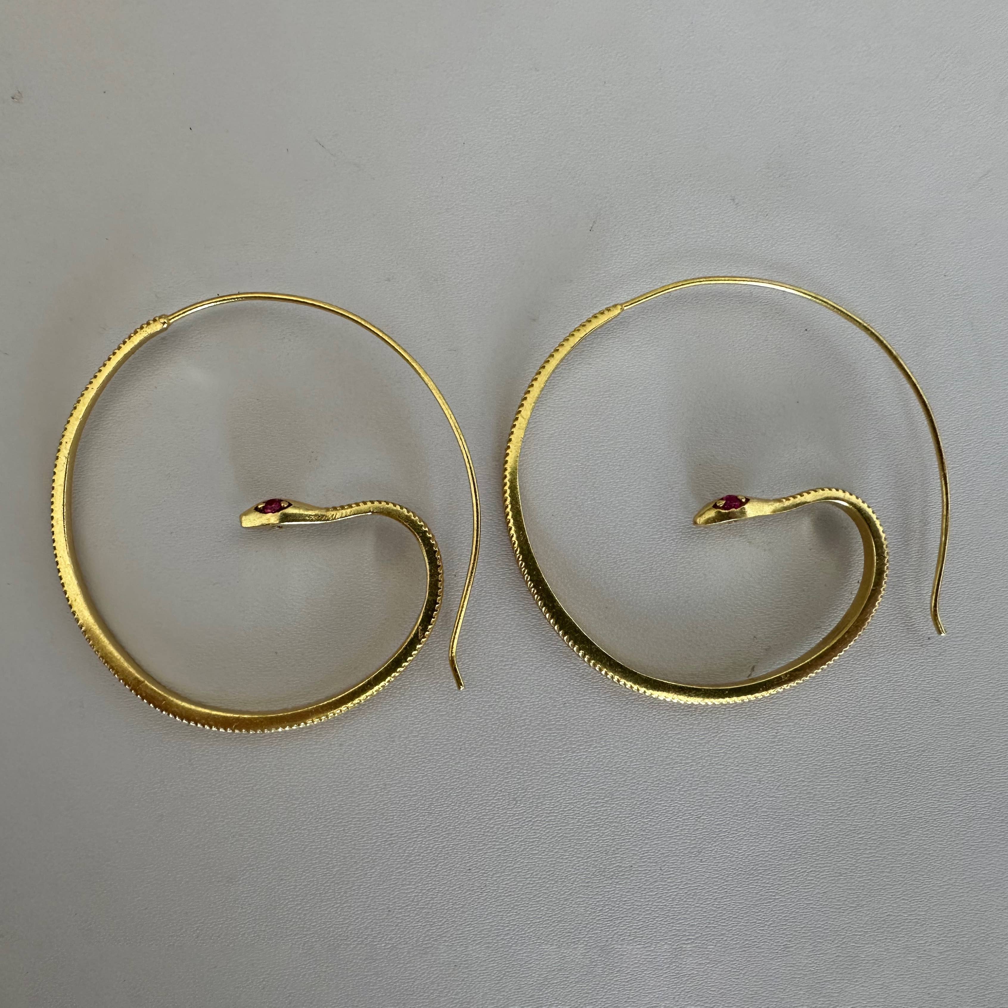 Pink Zircon Eyes Snake Hoops