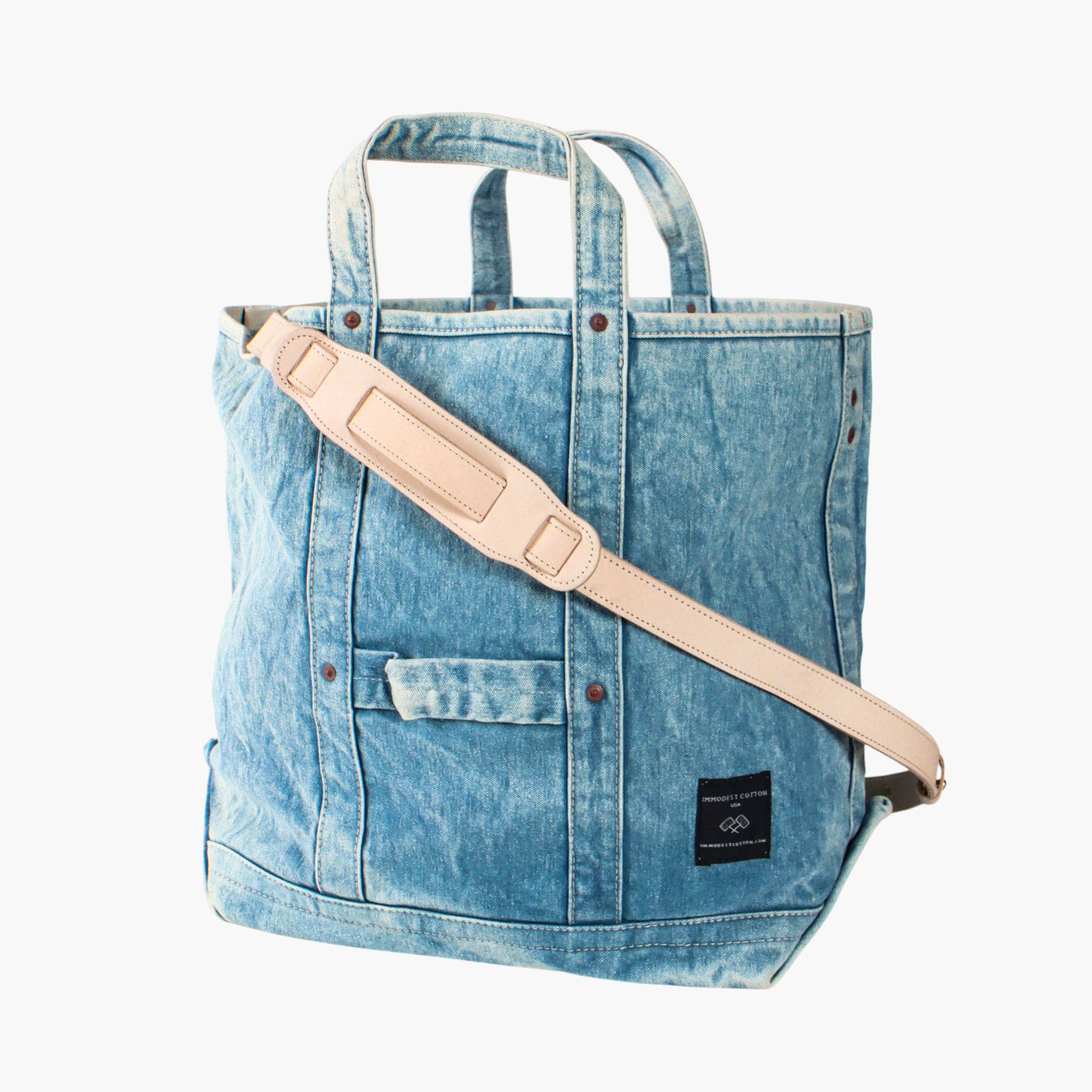 Electrician Tote | Acid Wash featuring durable acid wash fabric with leather strap and multiple handles for versatile carrying styles