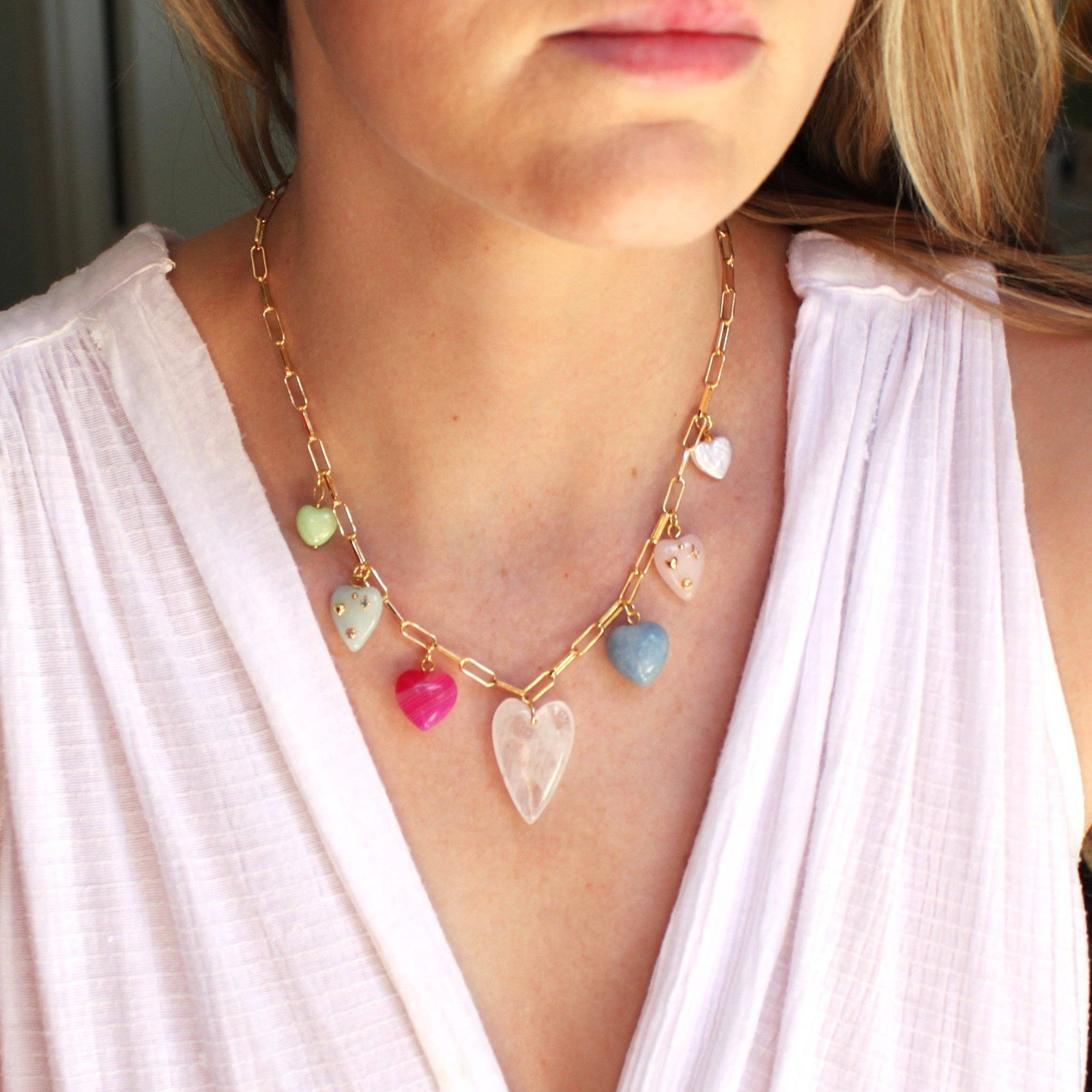 Stone Heart Multi Charm Necklace