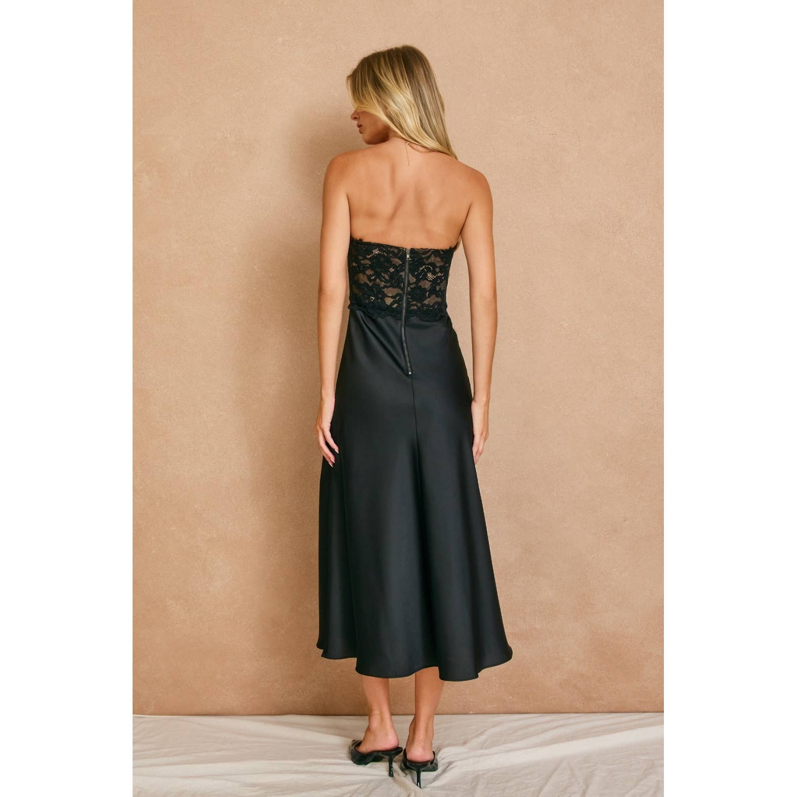 Quiet Luxe Convertible Lace and Satin Midi Dress
