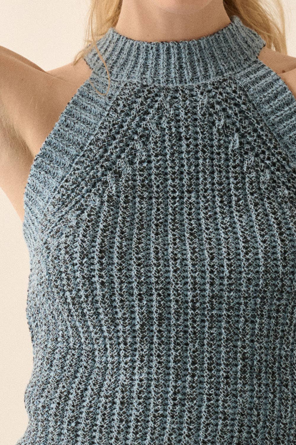 Solid Rib-Knit Halter Racerback Sweater Tank Top