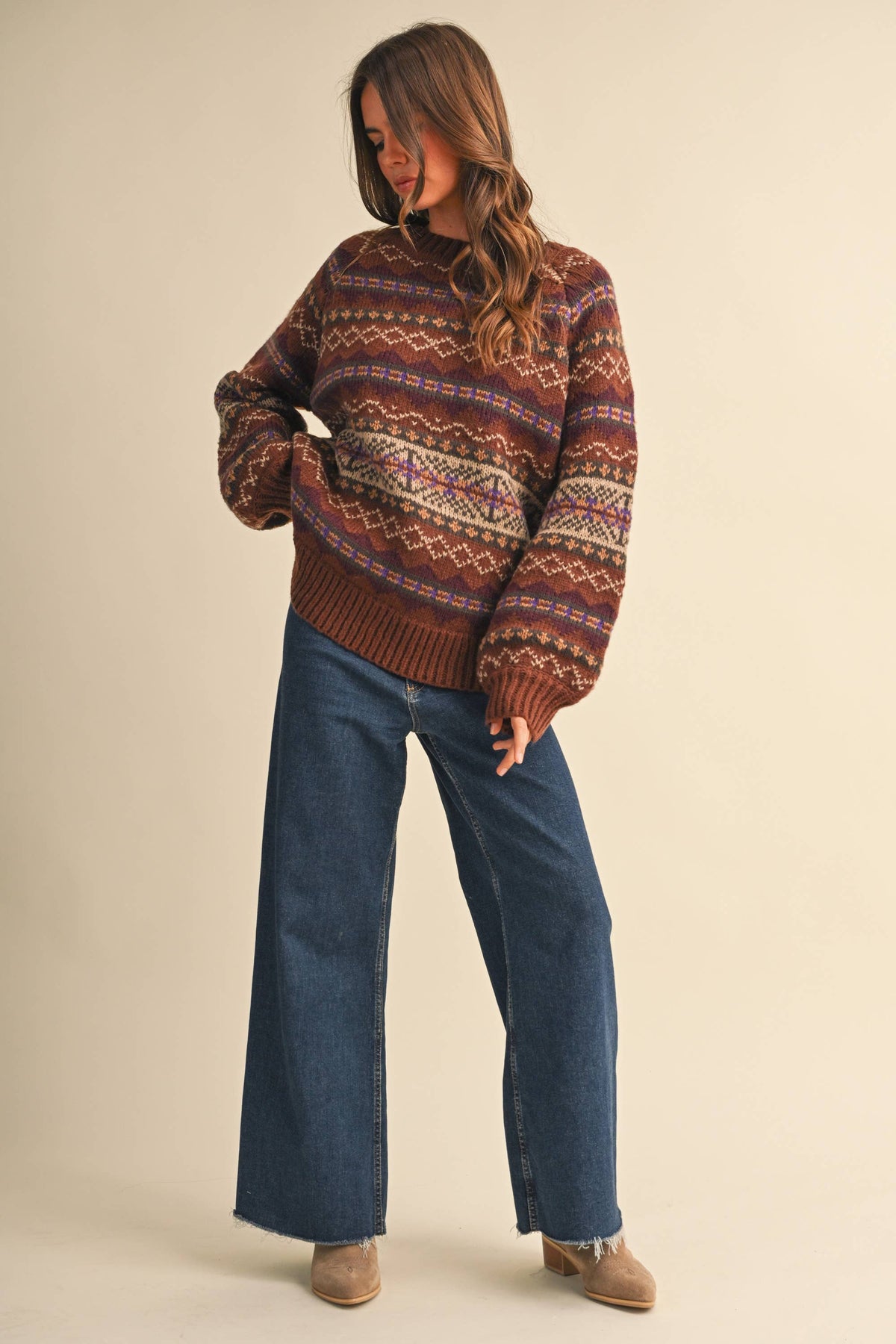IT4703 LONG SLEEVED FAIR ISLE SWEATER
