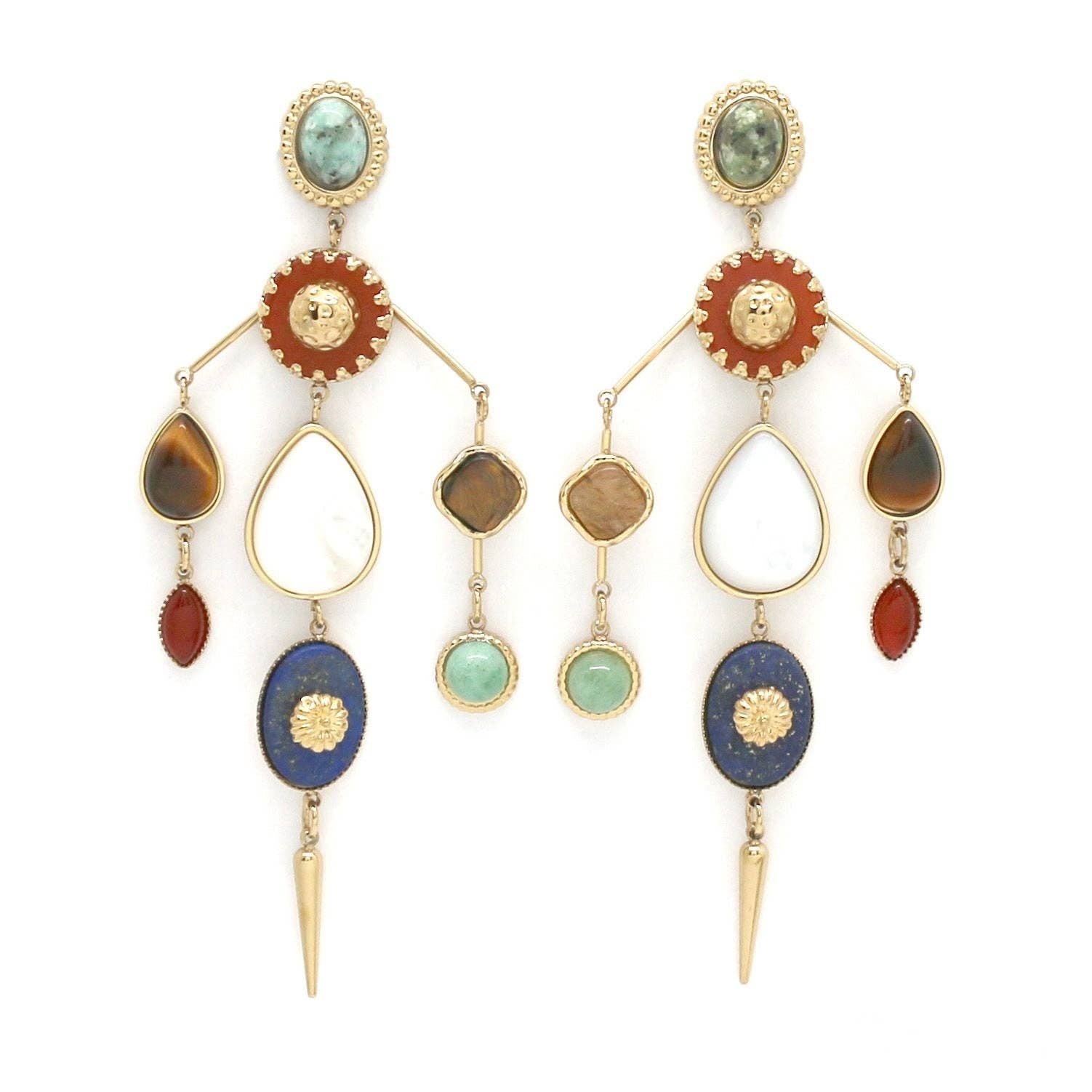 Museum Style Artsy Semi Precious Stone Mobile Earrings - E4-433