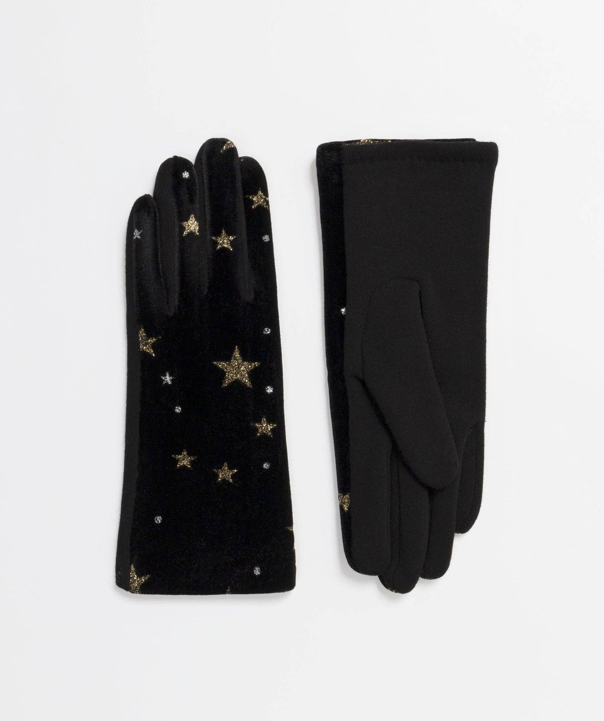 Etoile - Black Velvet Gloves with Metallic Stars