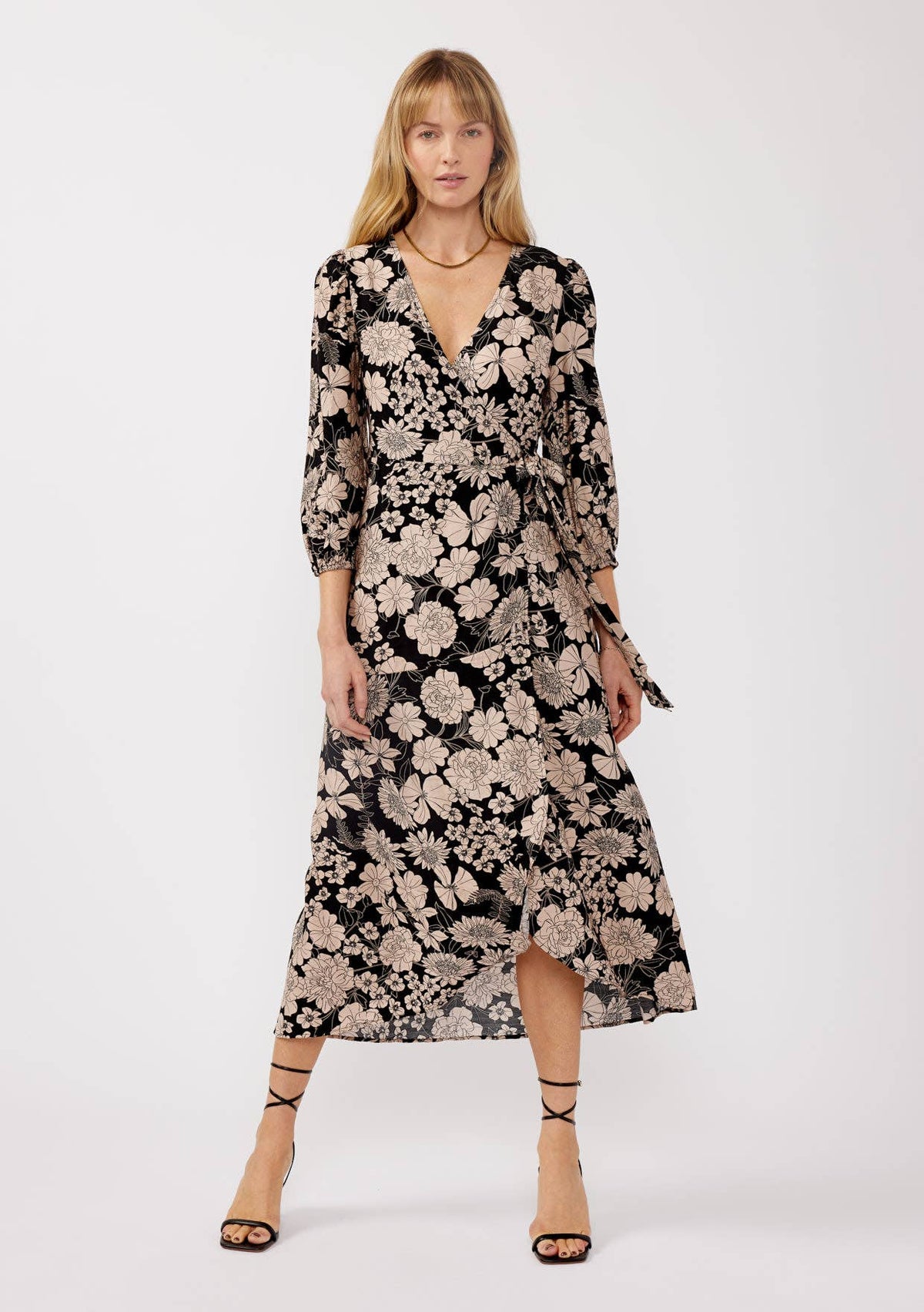 3/4 Sleeve Rayon Wrap Maxi Dress