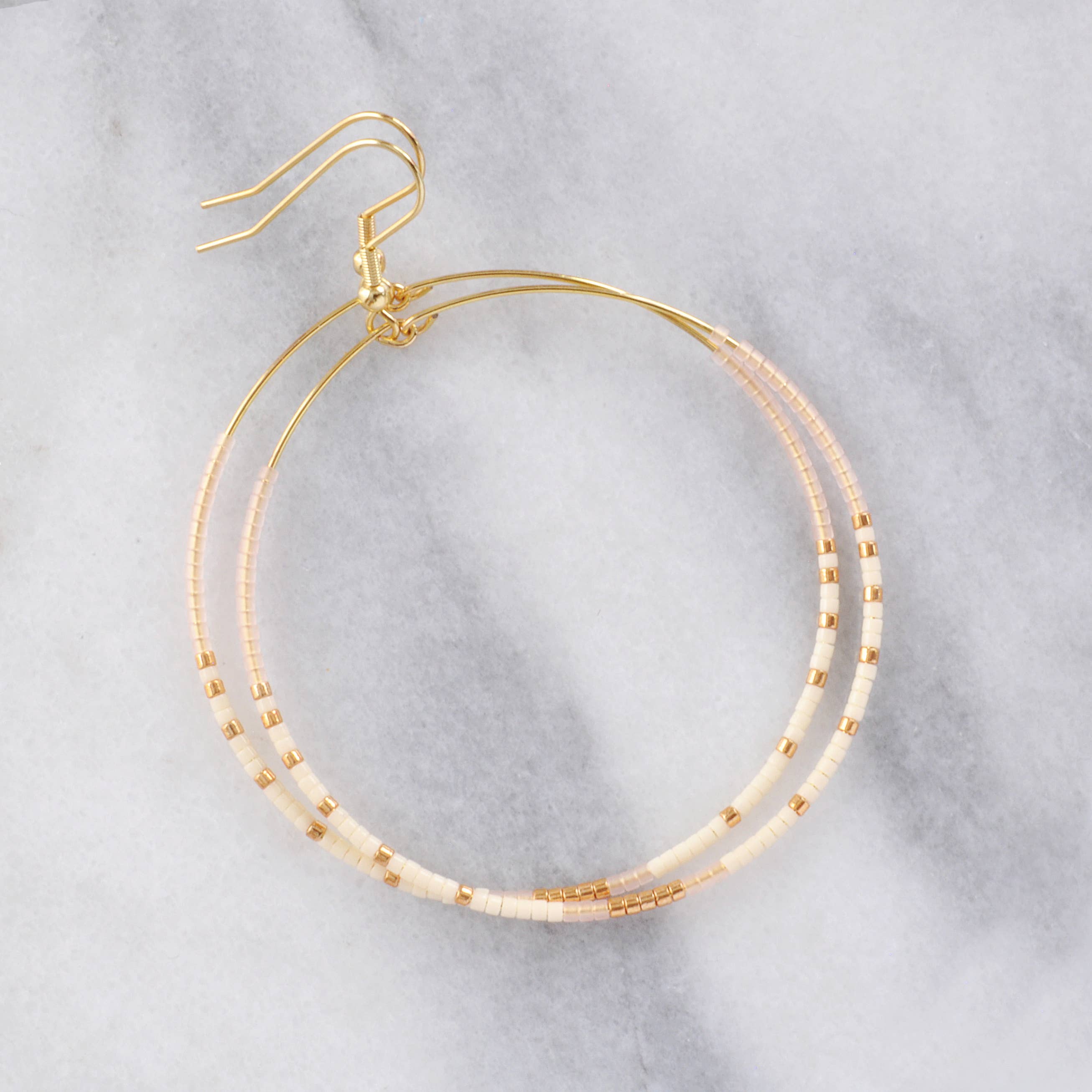 Large Gold Beaded Dangle Hoop Earrings