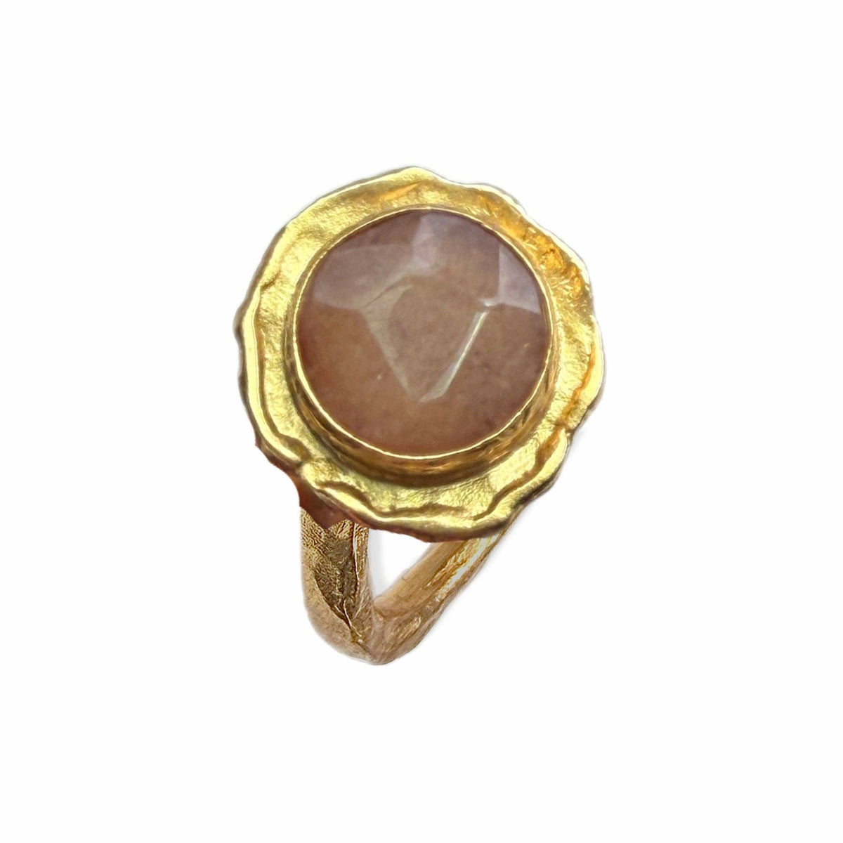 Orange Quartz Cocktail Ring - Mercan with a rounded brown orange stone and textured gold tone band