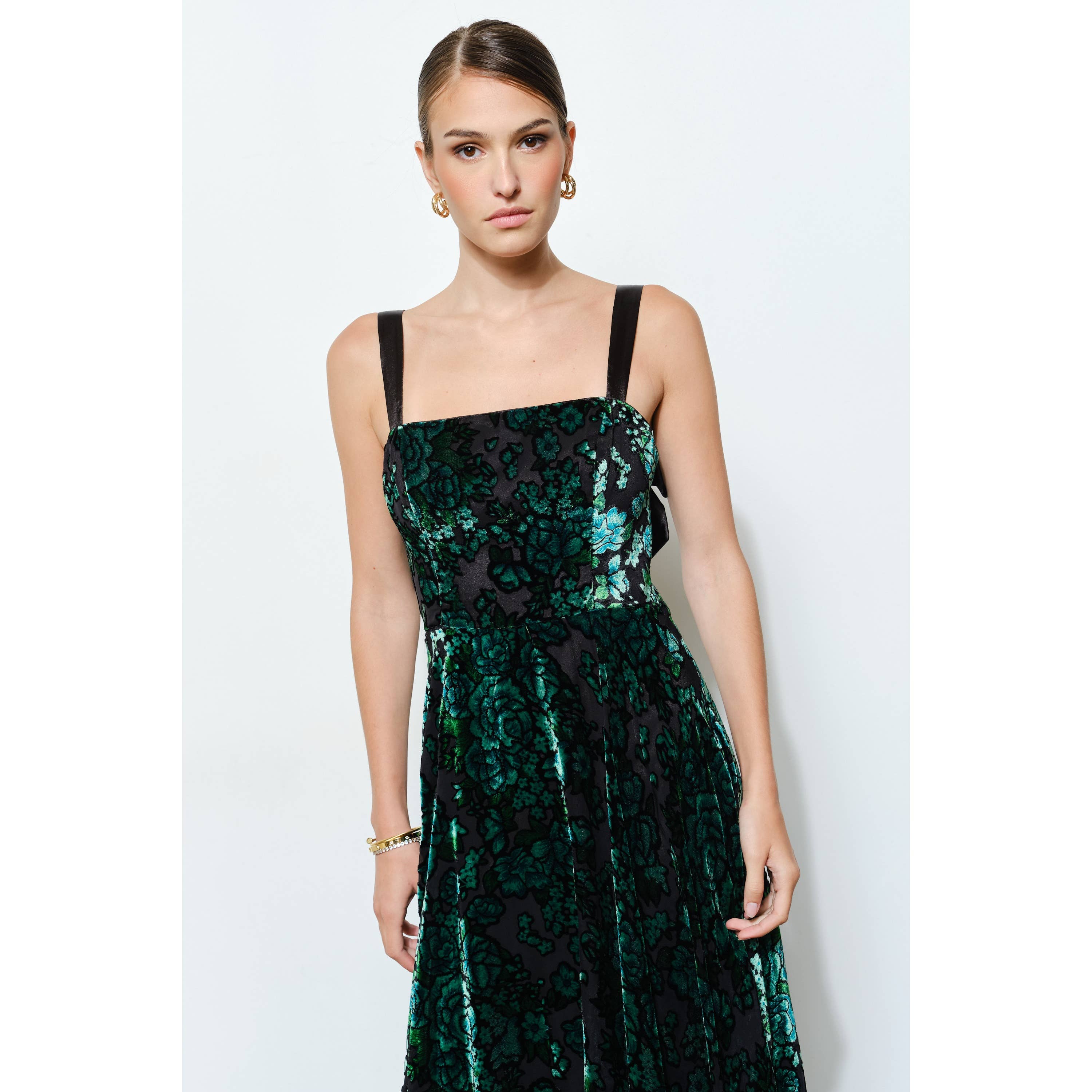 Velvet Floral Bow-Back A-Line Maxi Dress