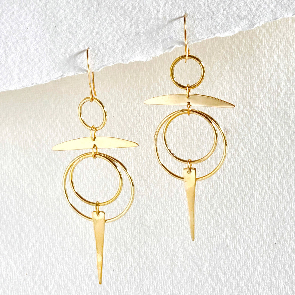 Brass hoop small light chandelier earrings handmade solstice