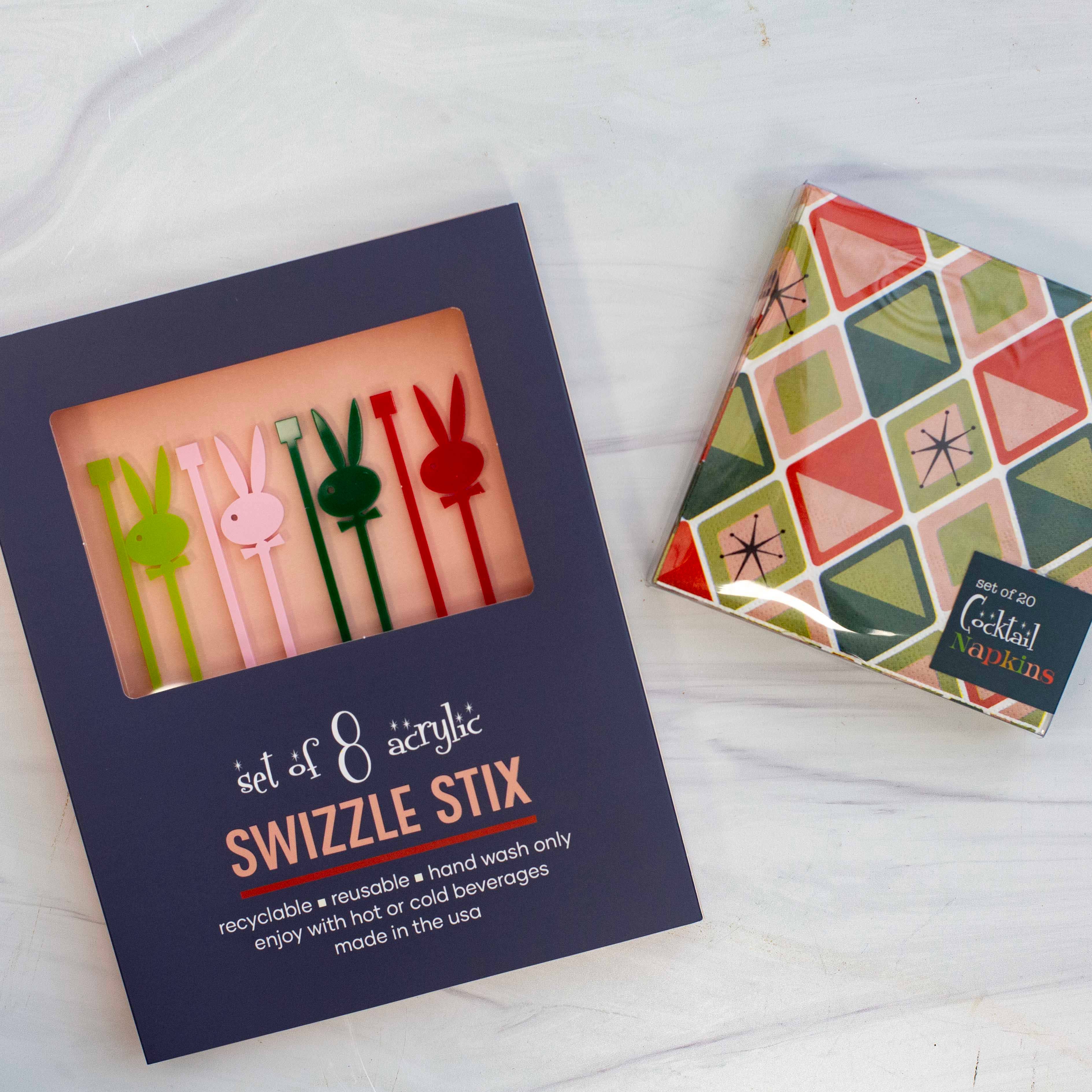 Retro Bunny Ears Mid Century Modern Swizzle Drink Stirrers