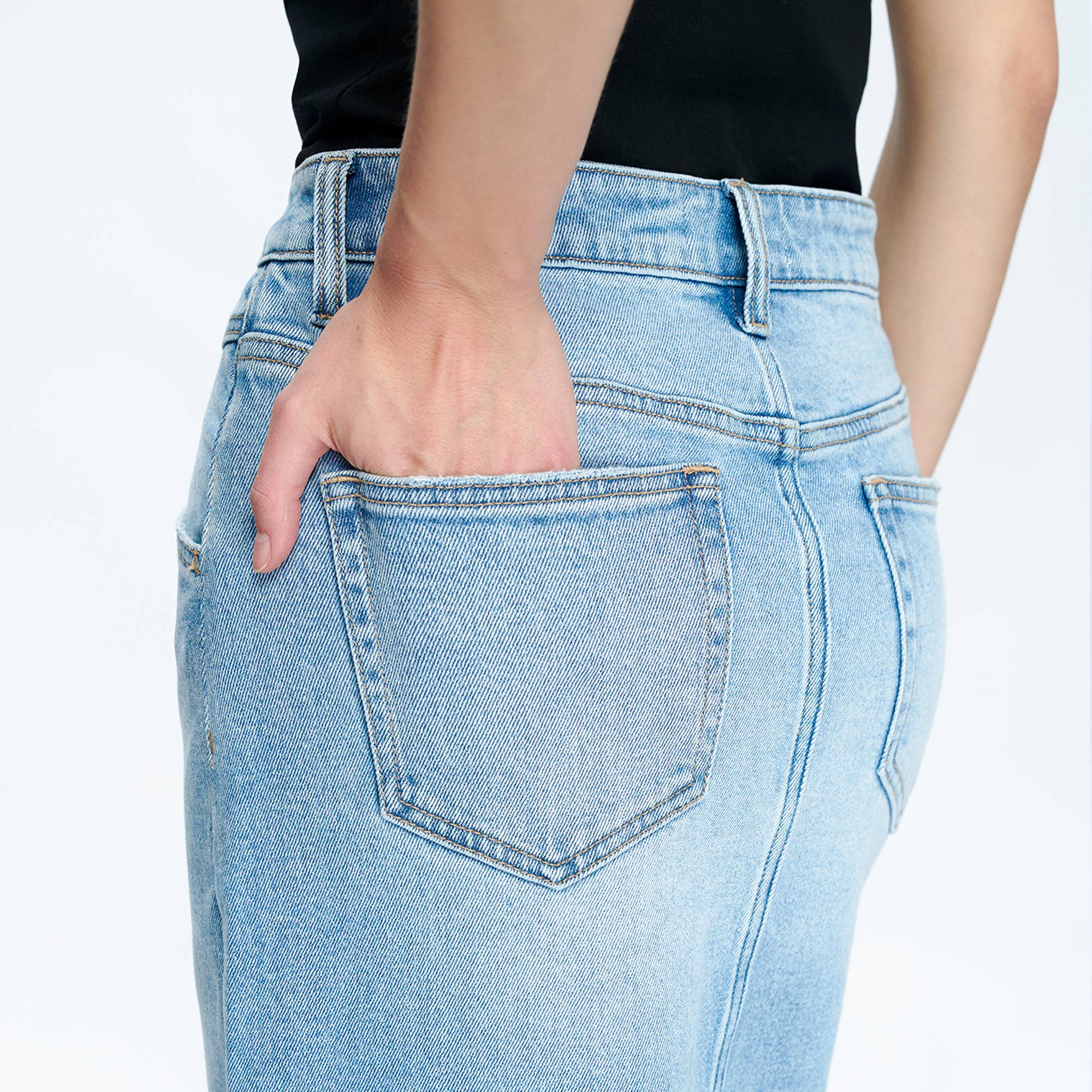 Periwinkle Blue High-Low Denim Skirt – Comfort Stretch