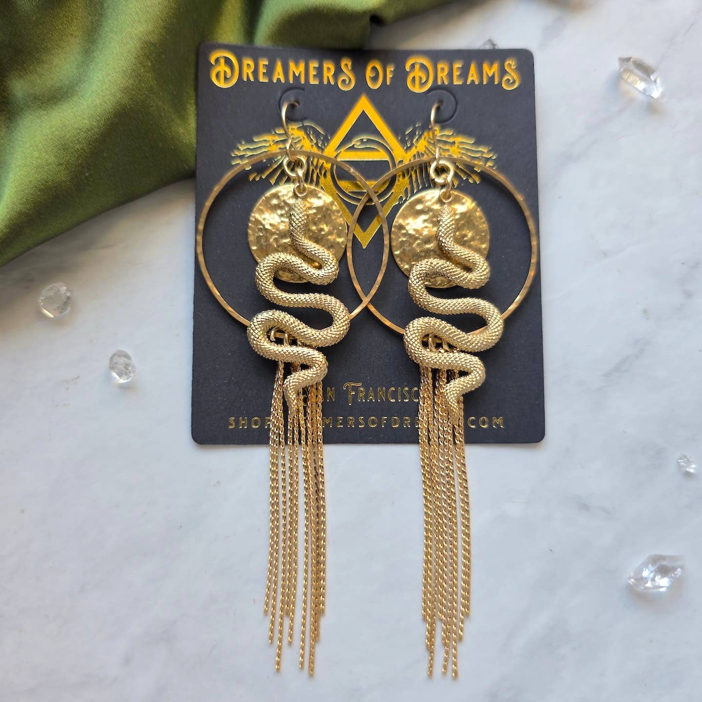 Long Gold Chain Snake Statement Earrings