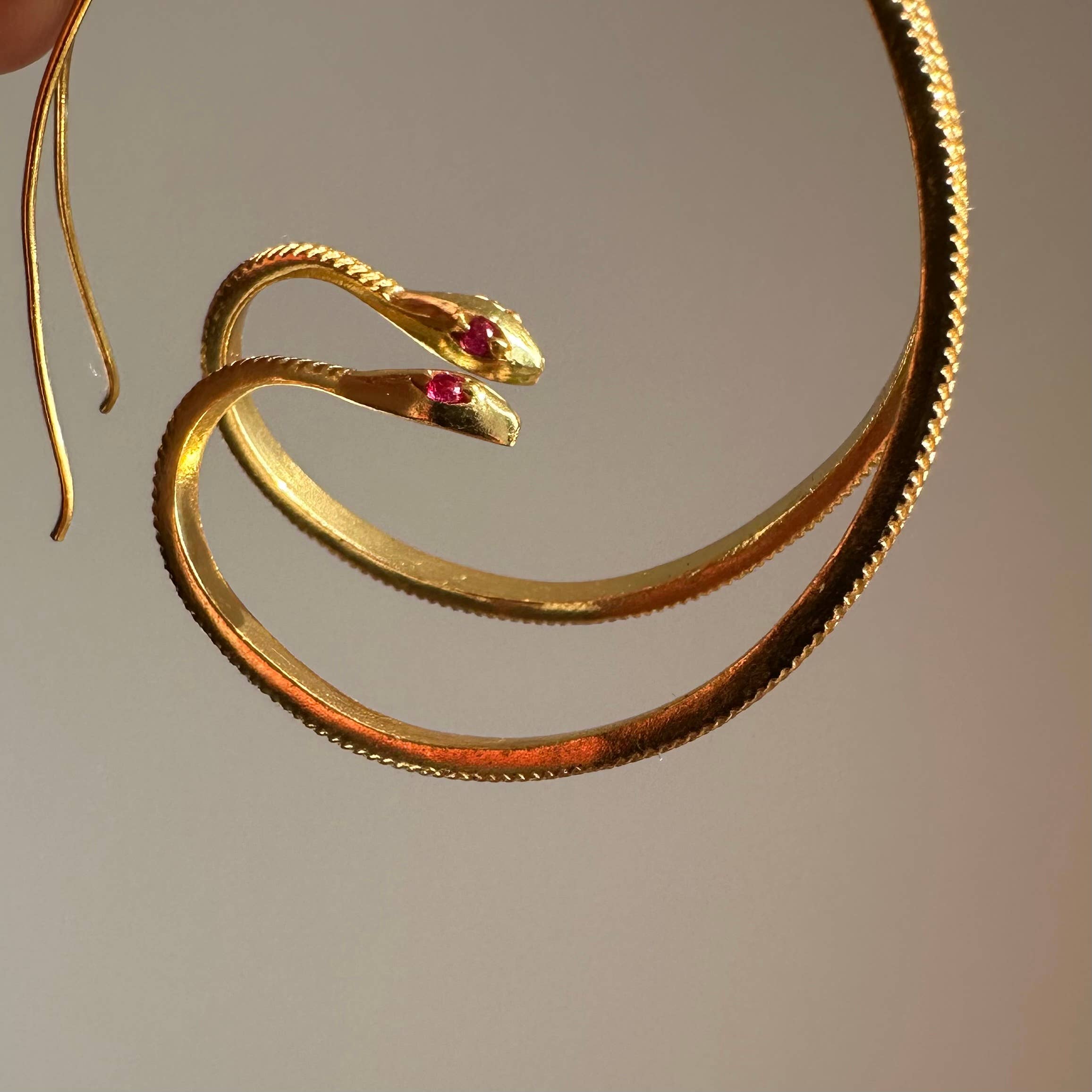 Pink Zircon Eyes Snake Hoops