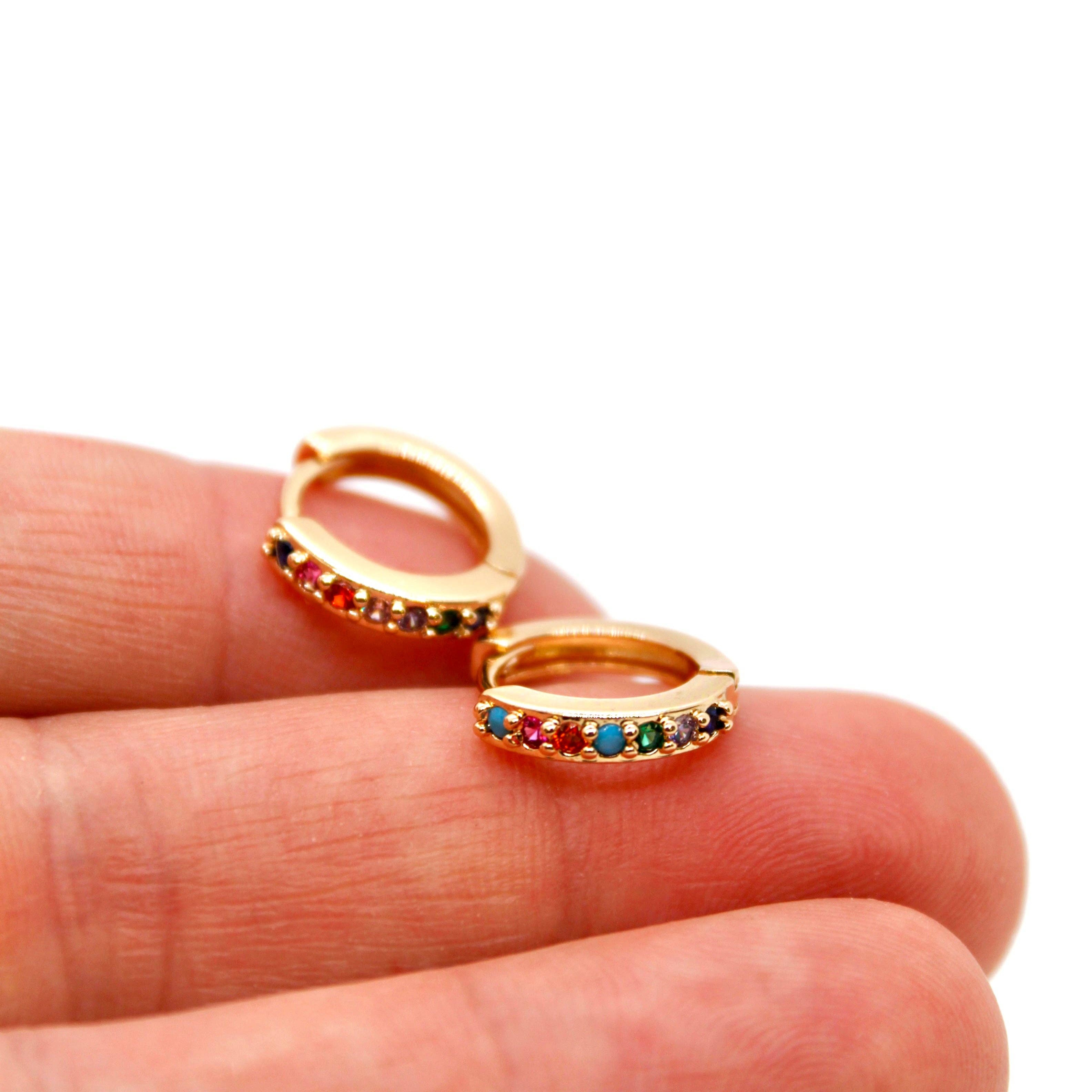 Rainbow Rhinestone Mini Huggie Earrings - E4-404