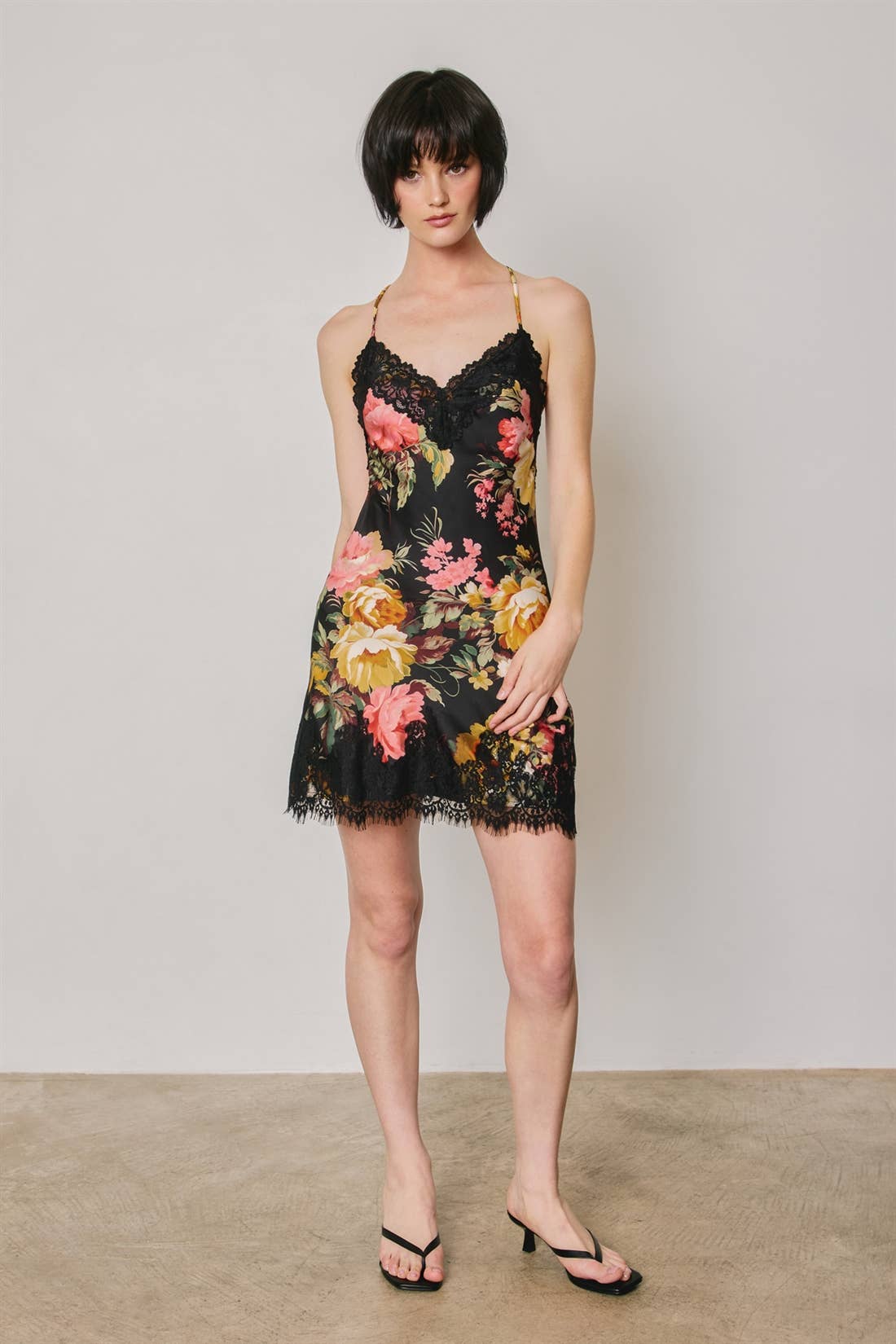 Floral Lace Trim Slip Mini Dress