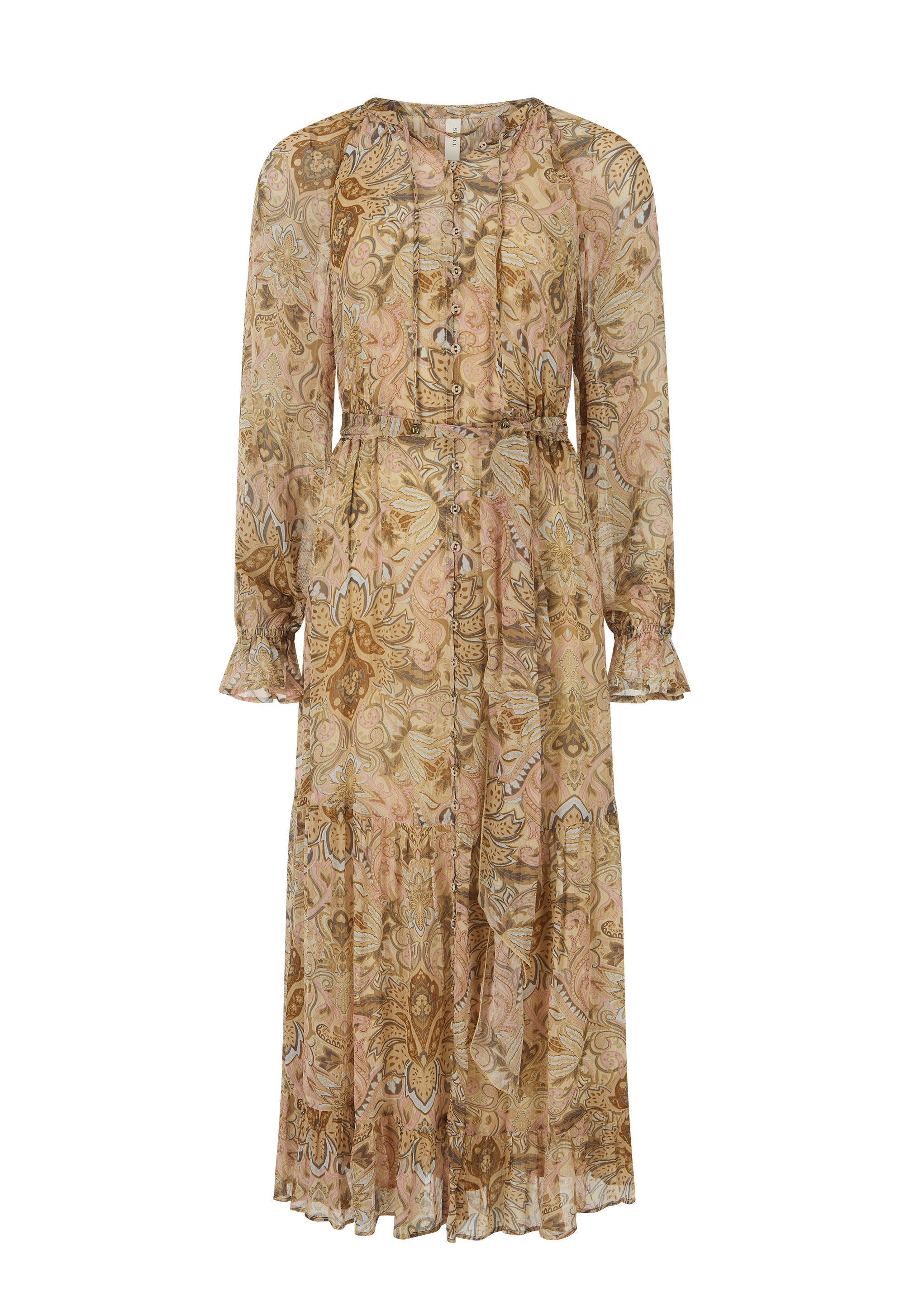 Damask Button Through Gown in Chai