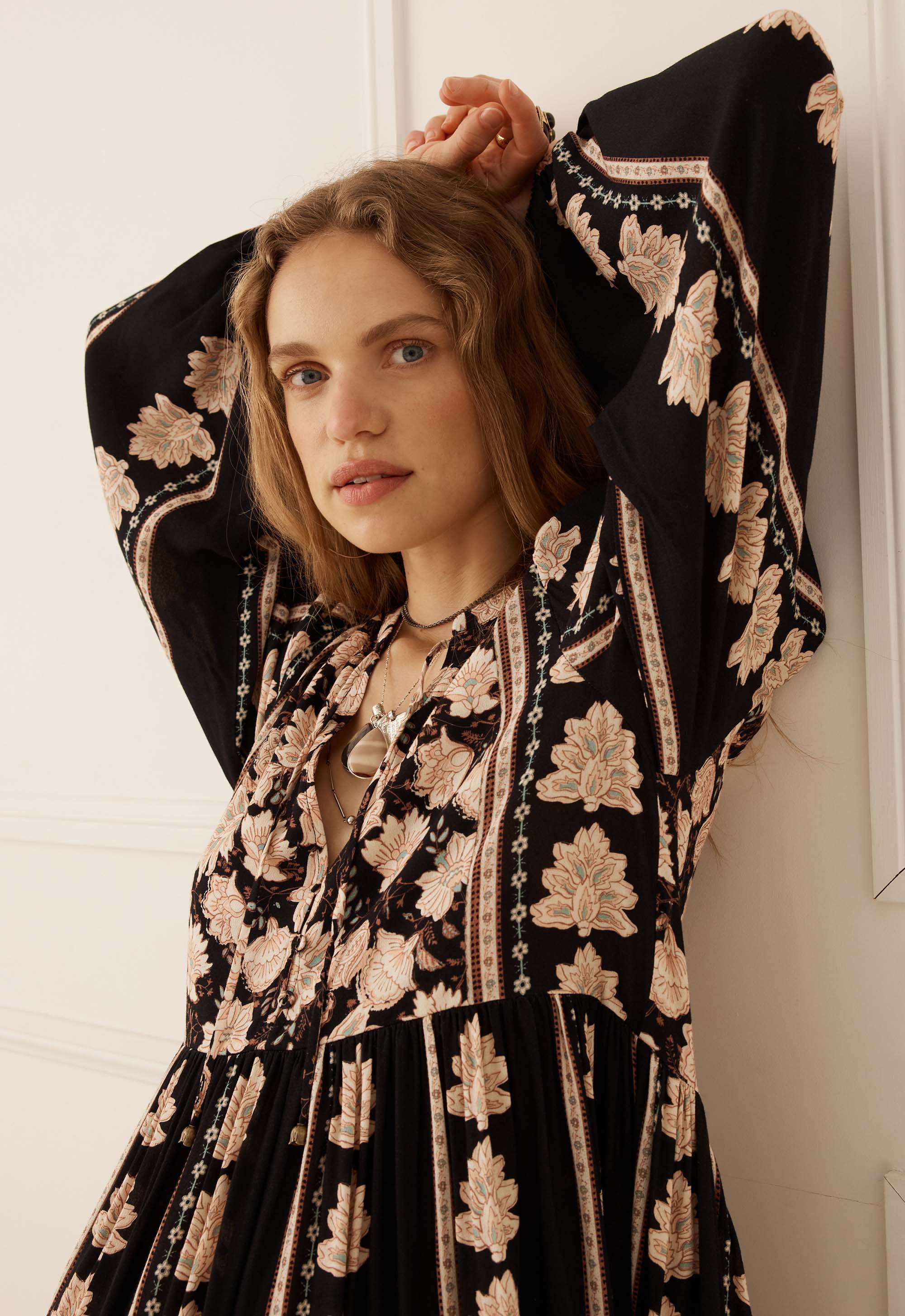 Petalwood Boho Midi Dress — Nightfall