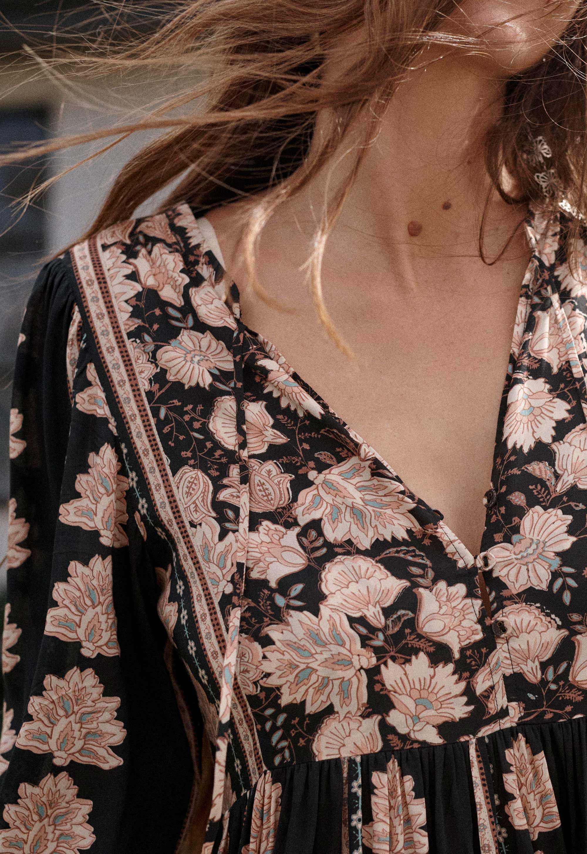 Petalwood Boho Midi Dress — Nightfall