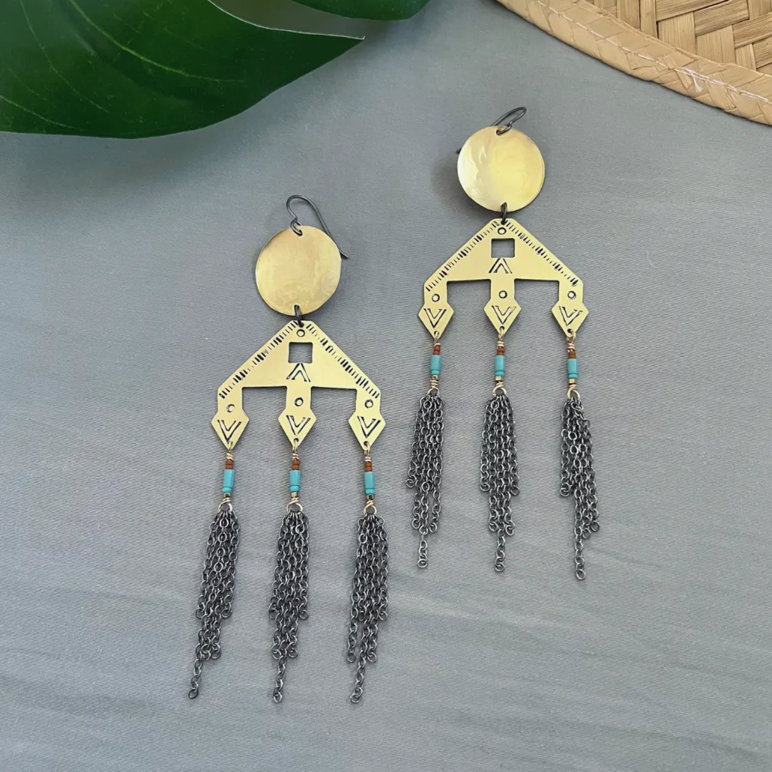 Brass Circle Earrings With Dangles By Lunasol