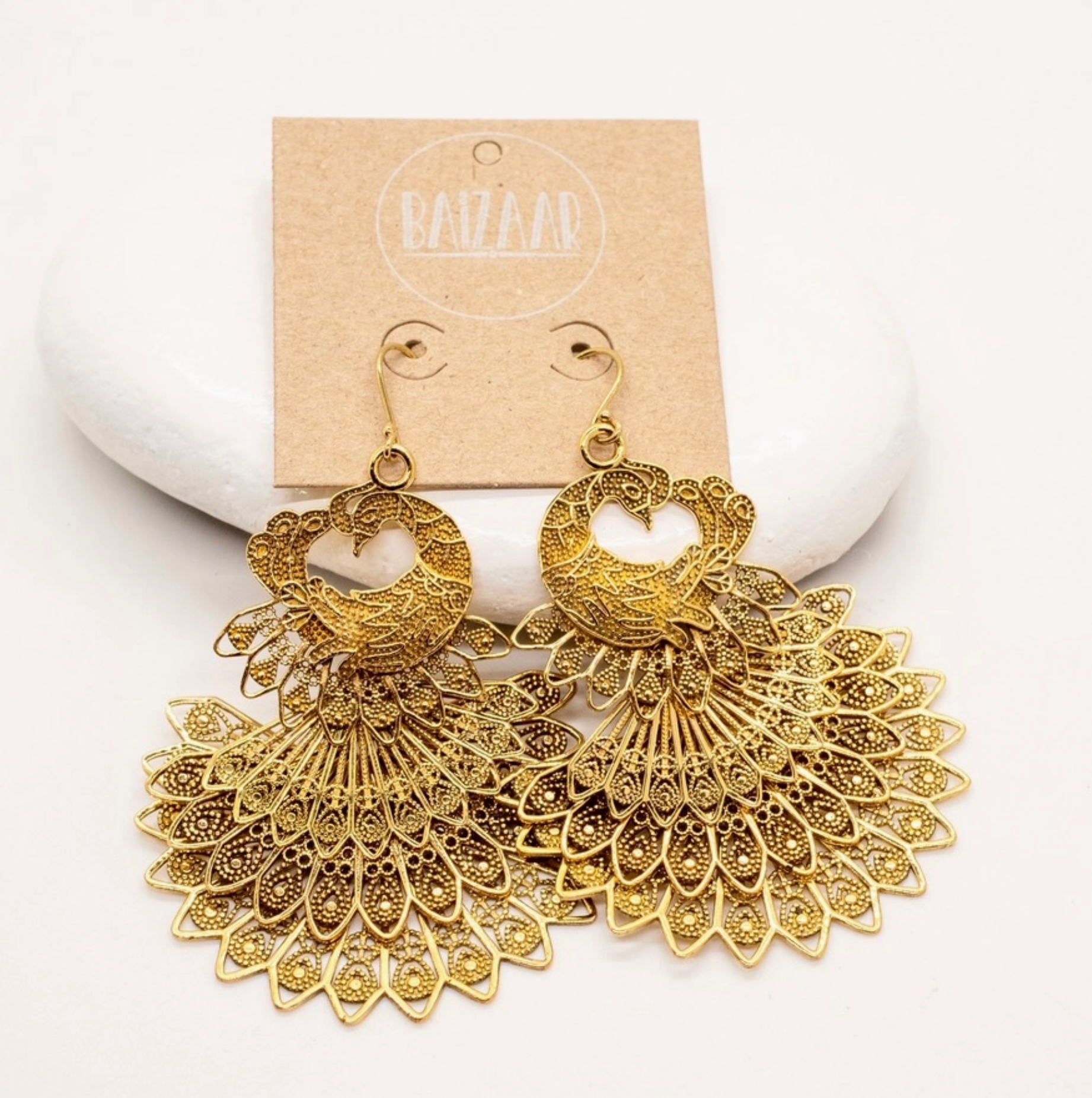 Brass Peacock Statement Earrings