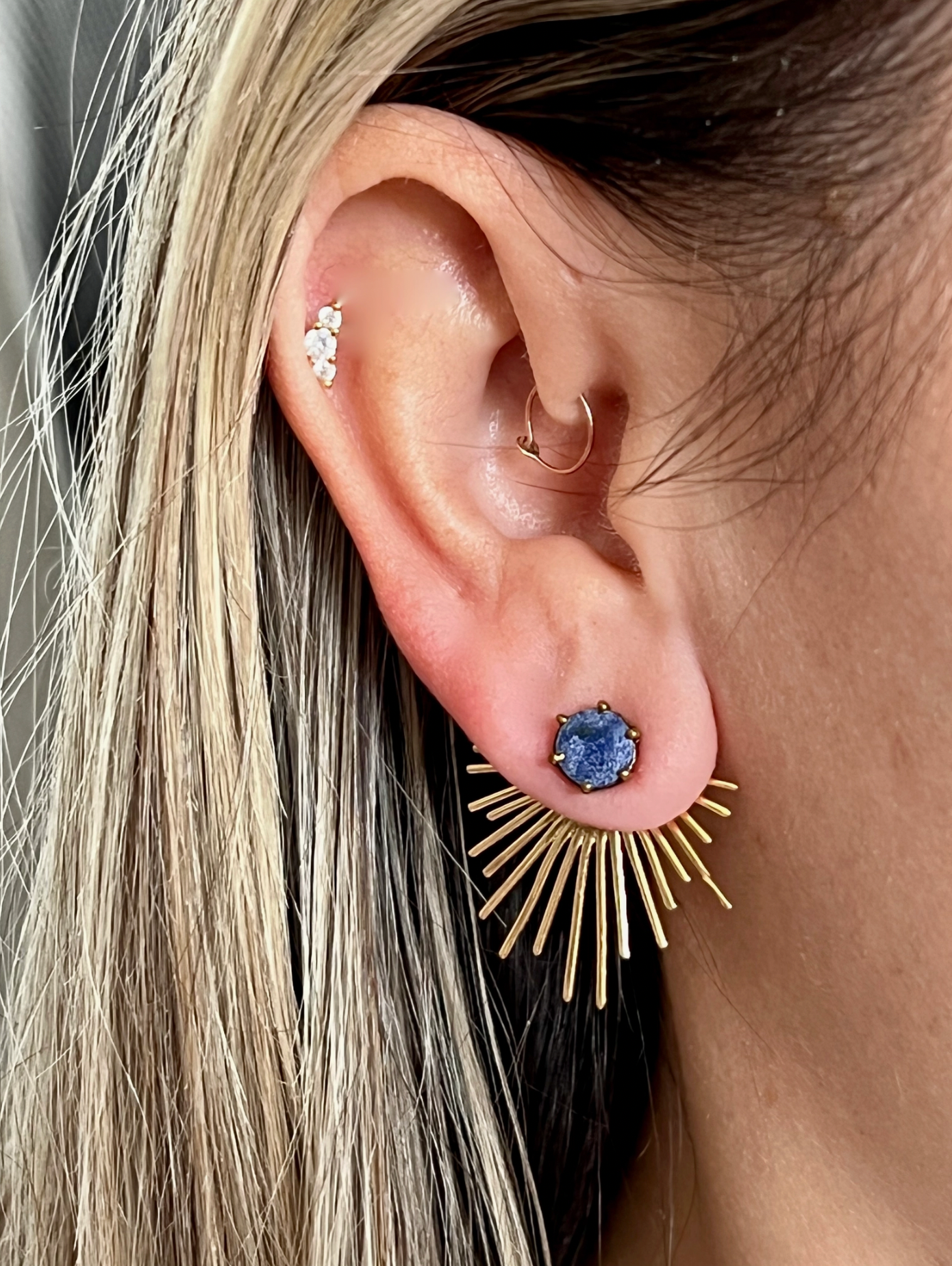 Brass Starburst Ear Jacket In Lapis
