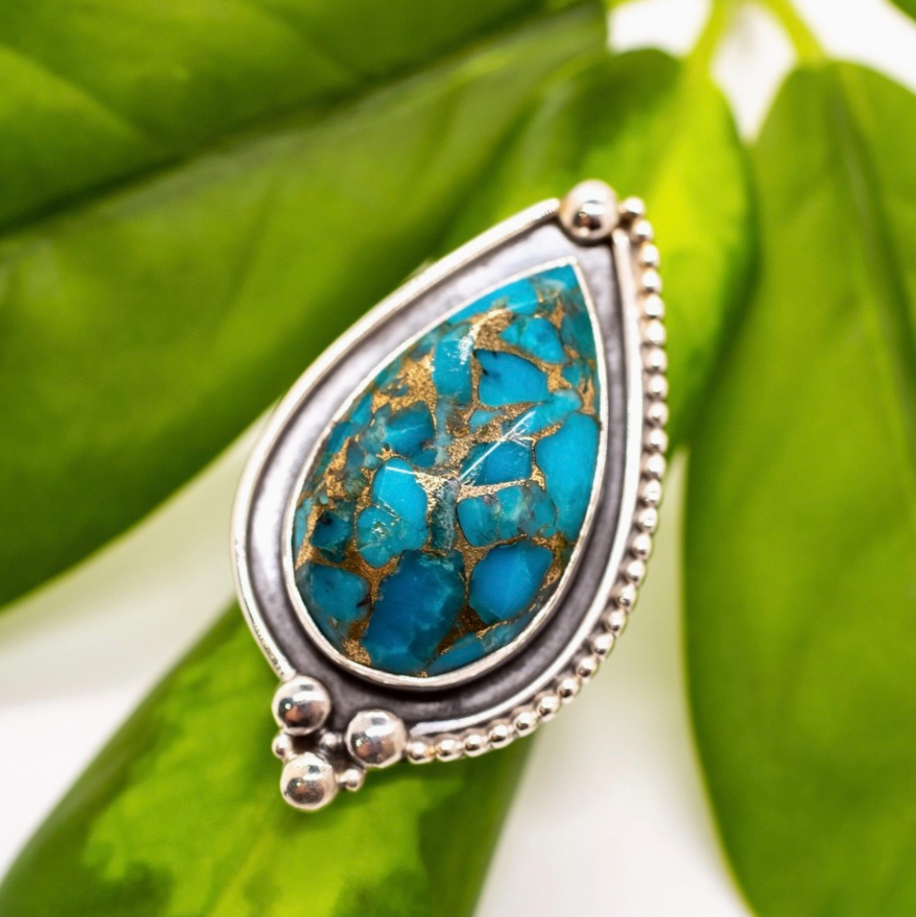 Sterling Silver Copper Turquoise Western Blossom Ring