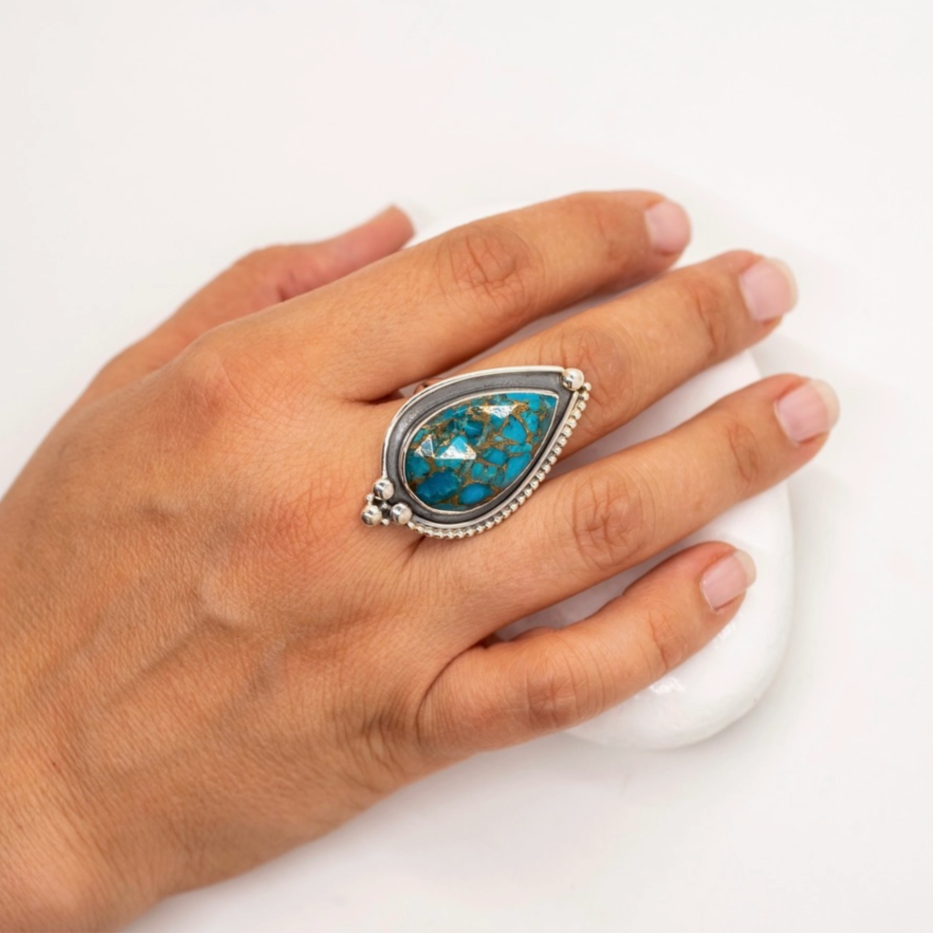 Sterling Silver Copper Turquoise Western Blossom Ring